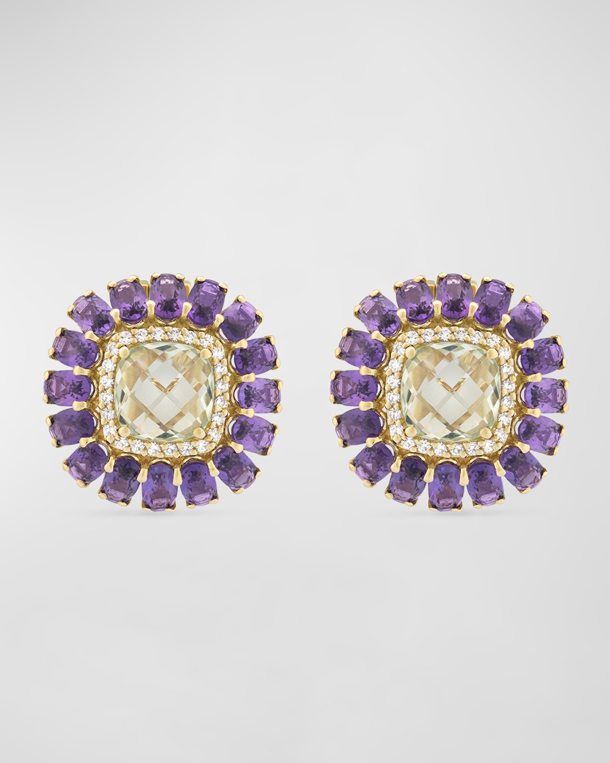 Miseno 18K Yellow Gold Diamond, Prasiolite, and Amethyst Stud Earrings