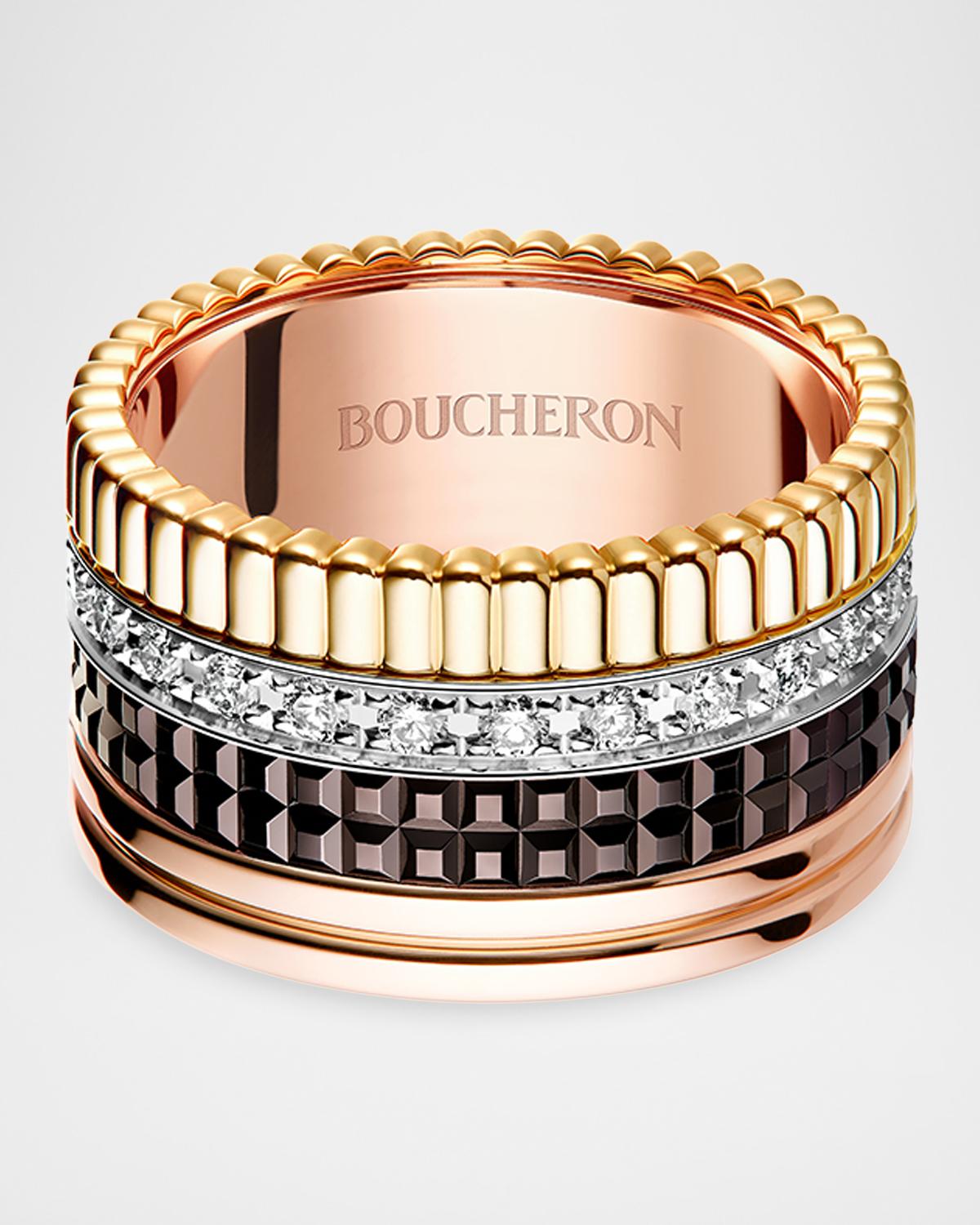 Quatre Classique 18K Large Ring with Brown PVD and Diamonds, Size EU 70