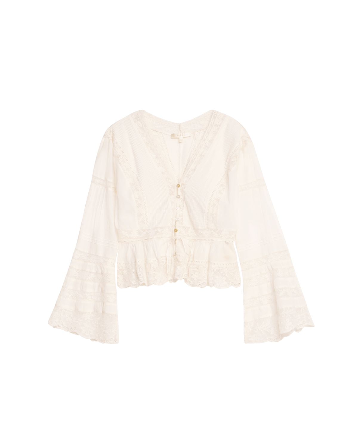 LoveShackFancy Mindy Cotton Lace Pintuck Blouse