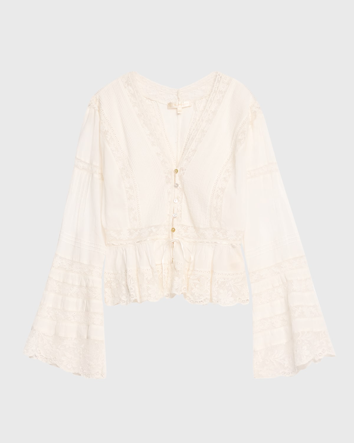 LoveShackFancy Mindy Cotton Lace Pintuck Blouse
