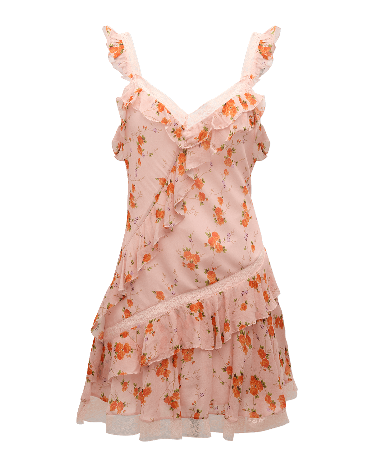 LoveShackFancy Serima Tiered Floral Lace Sleeveless Mini Dress