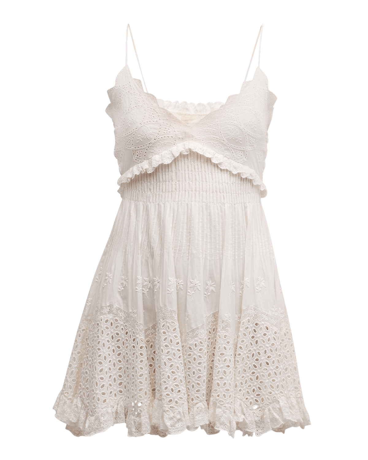 LoveShackFancy Kerielle Embroidered Cotton V-Neck Mini Dress