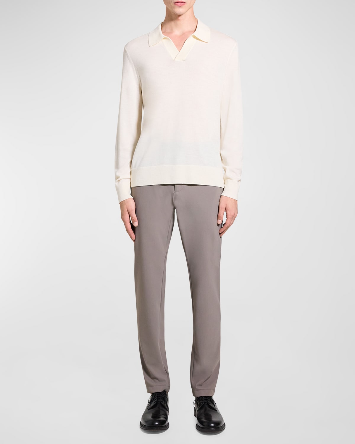 Theory Men's Briody Merino Wool Long-Sleeve Polo Shirt