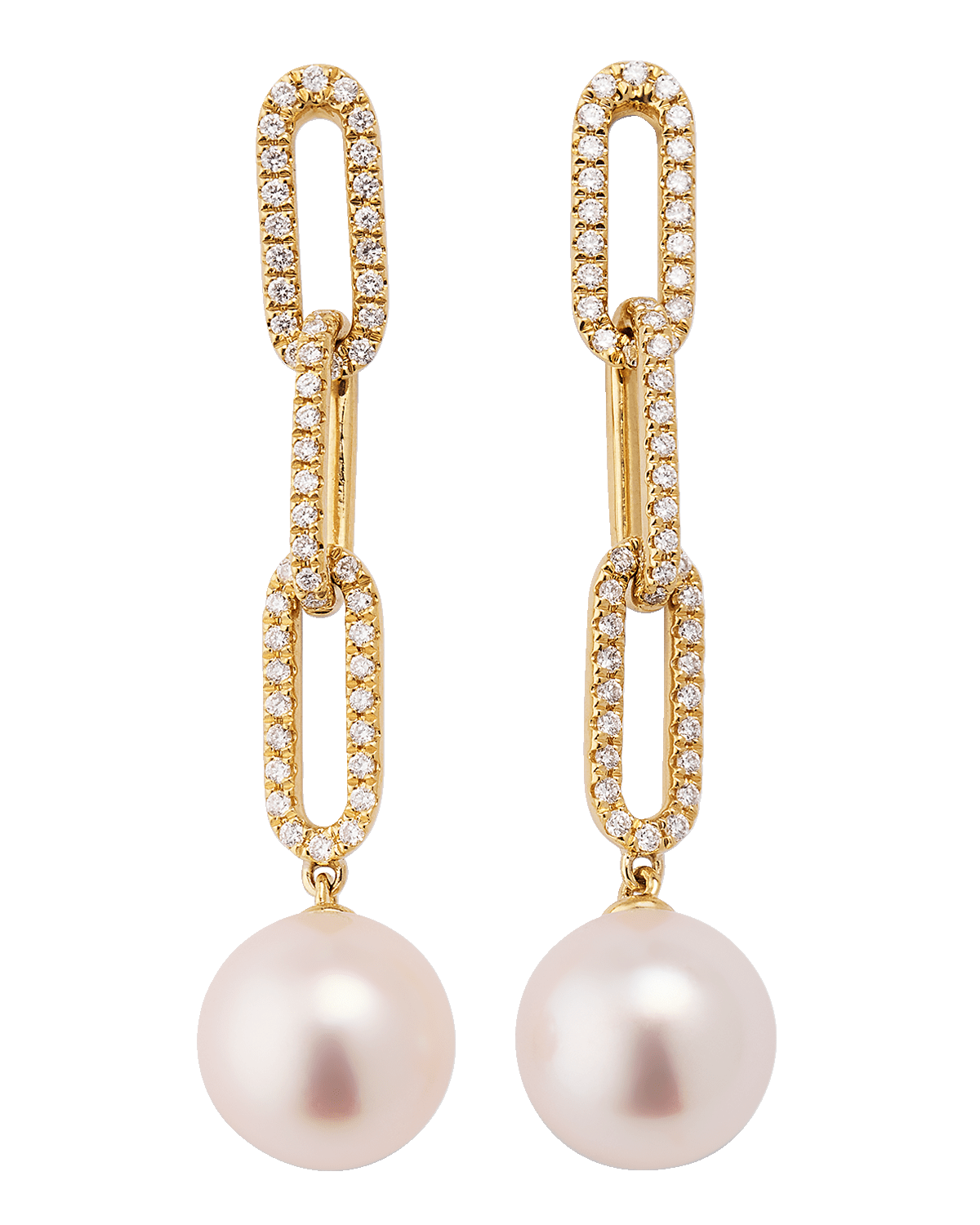 Pearls By Shari 9mm South Sea Pearl and 18K Gold Earrings with Diamonds