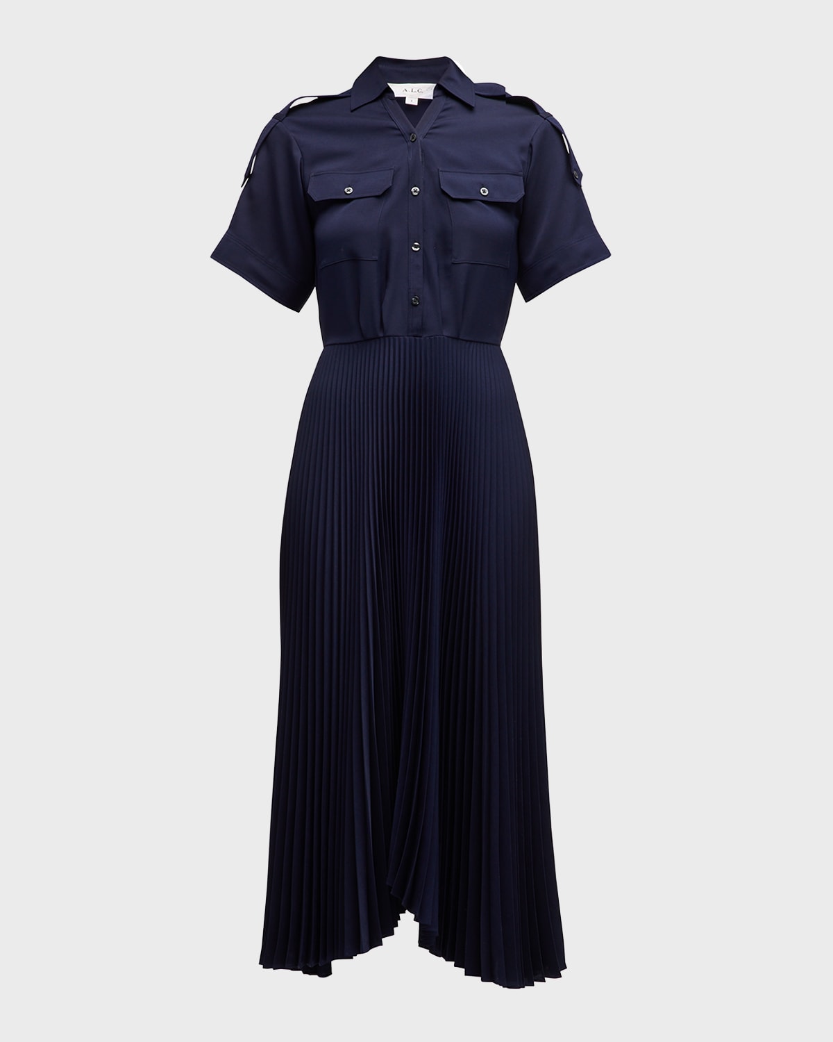 A.L.C. Liam Short-Sleeve A-Line Midi Dress