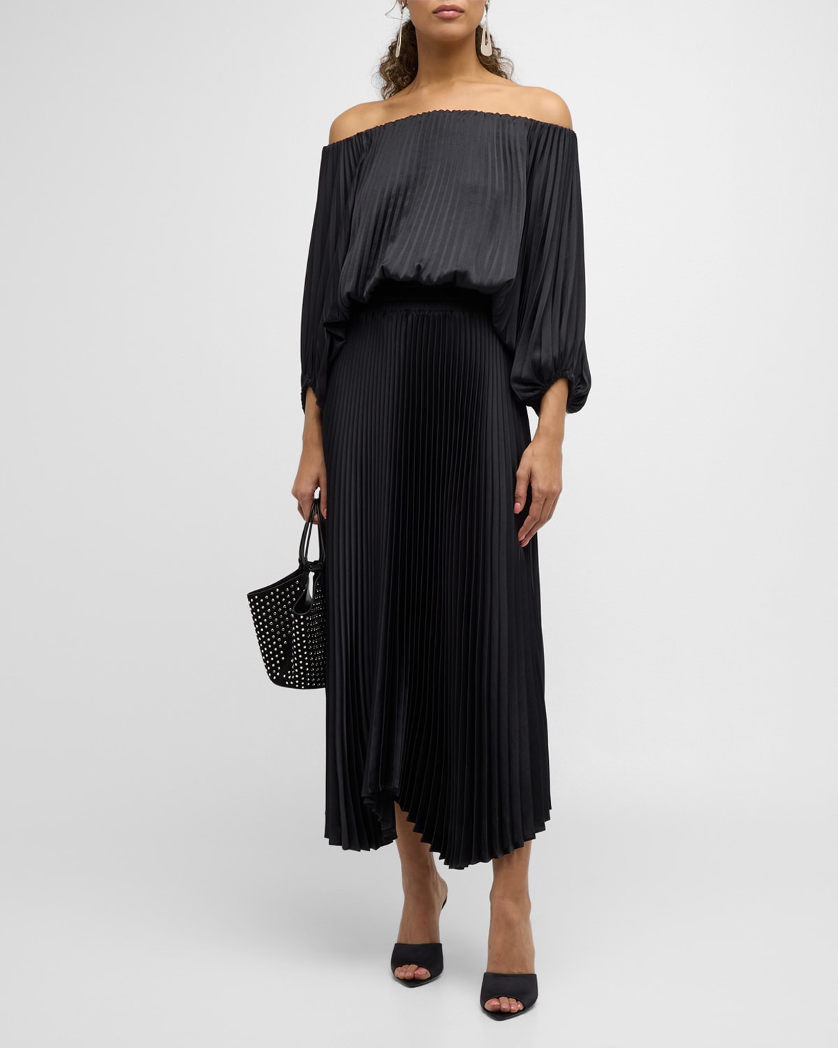 A.L.C. Sienna Pleated Off-The-Shoulder Midi Dress