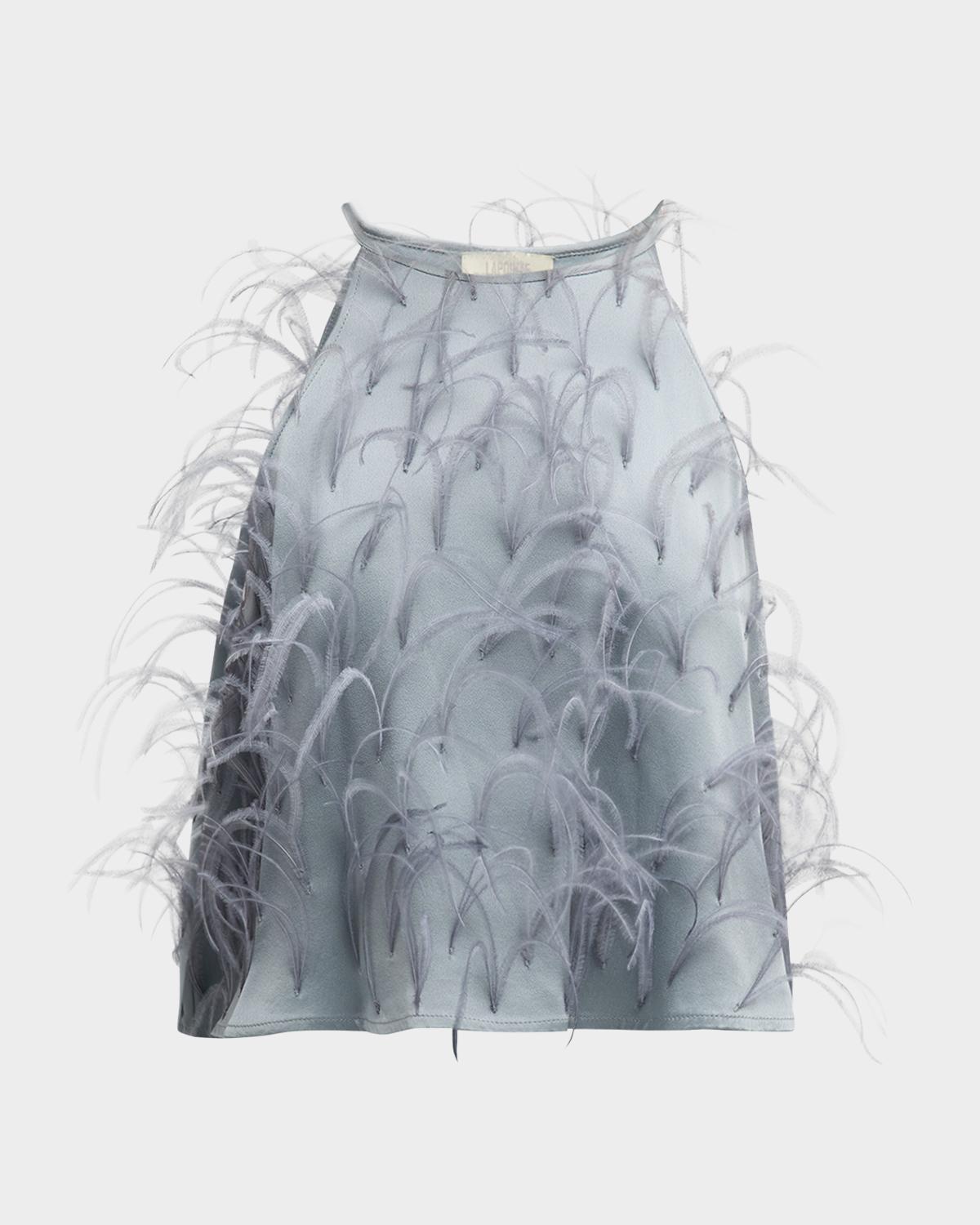 LAPOINTE Feather Doubleface Satin Crop Halter Cami