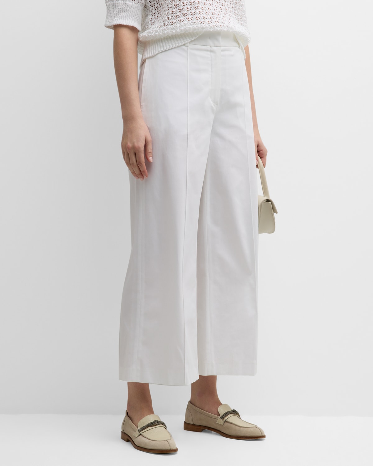Eleventy Cropped High-Rise Wide-Leg Pintuck Pants