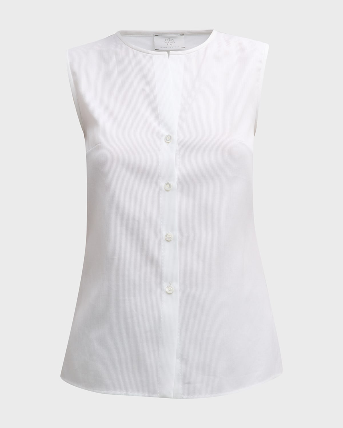 Eleventy Ribbed Button-Down Sleeveless Shirt