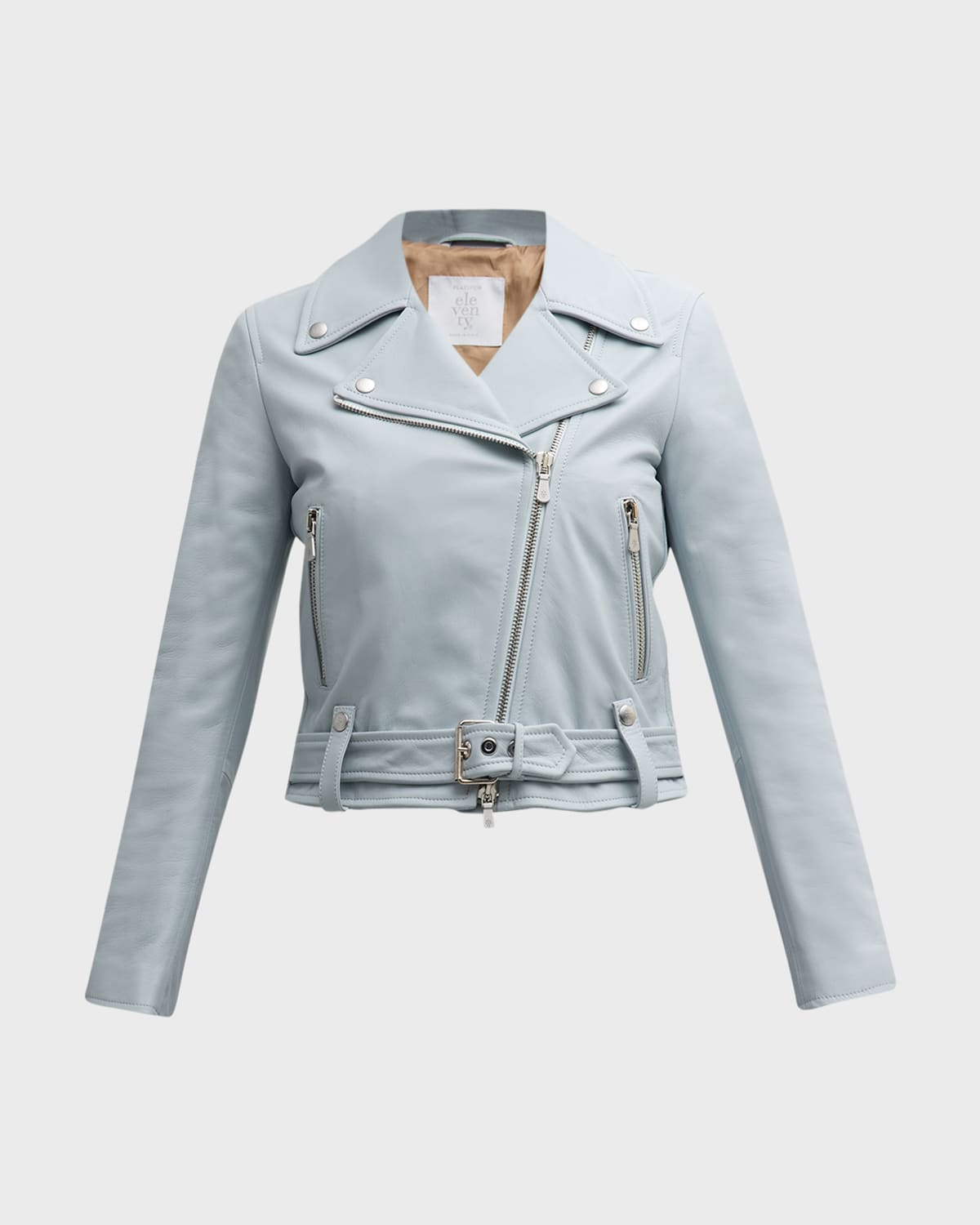 Eleventy Cropped Zip-Front Leather Moto Jacket