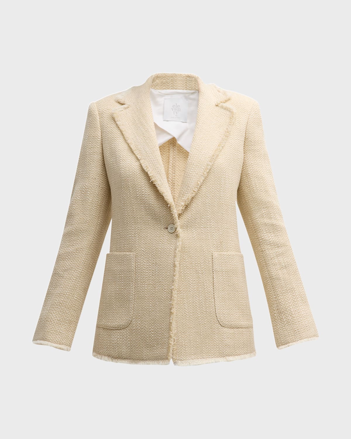 Eleventy Single-Breasted Fringe-Trim Tweed Blazer