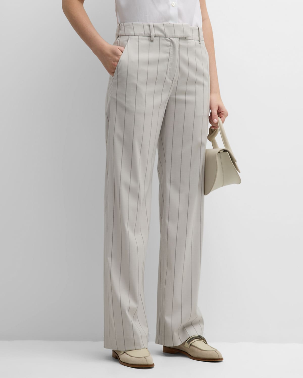 Eleventy High-Rise Striped Straight-Leg Pants