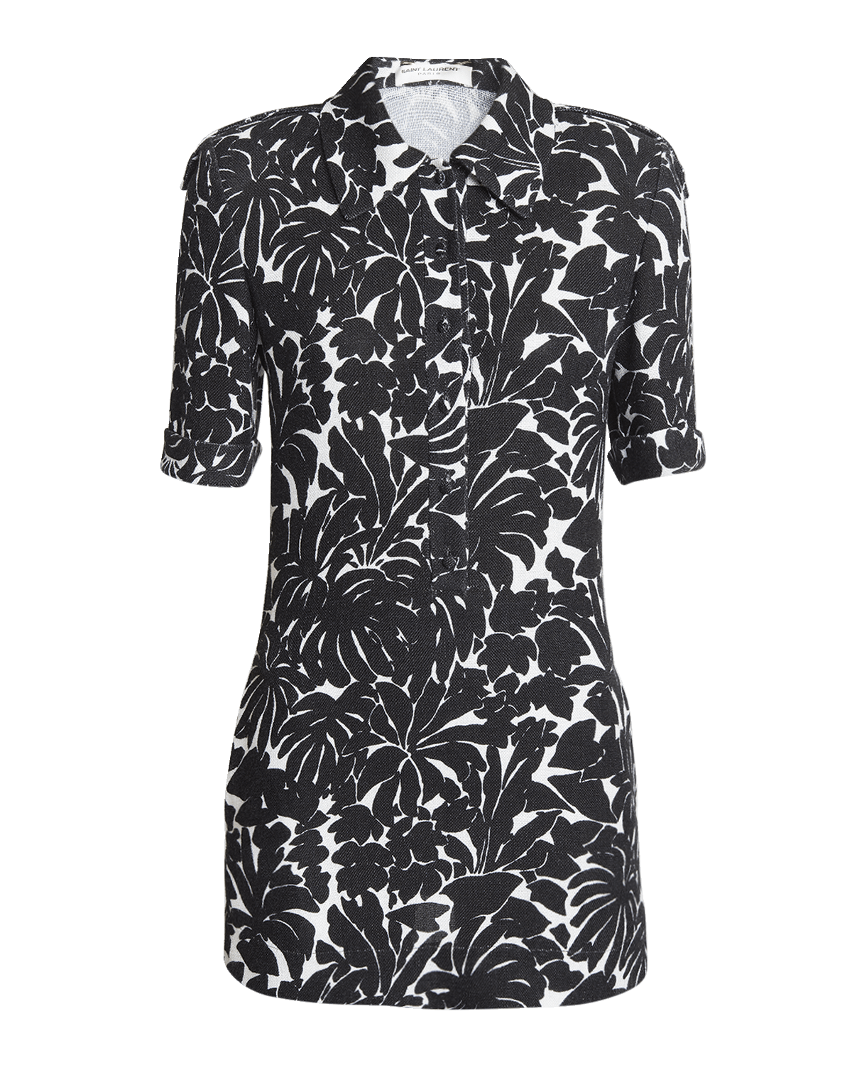 Saint Laurent Palm Print Collared Mini Dress