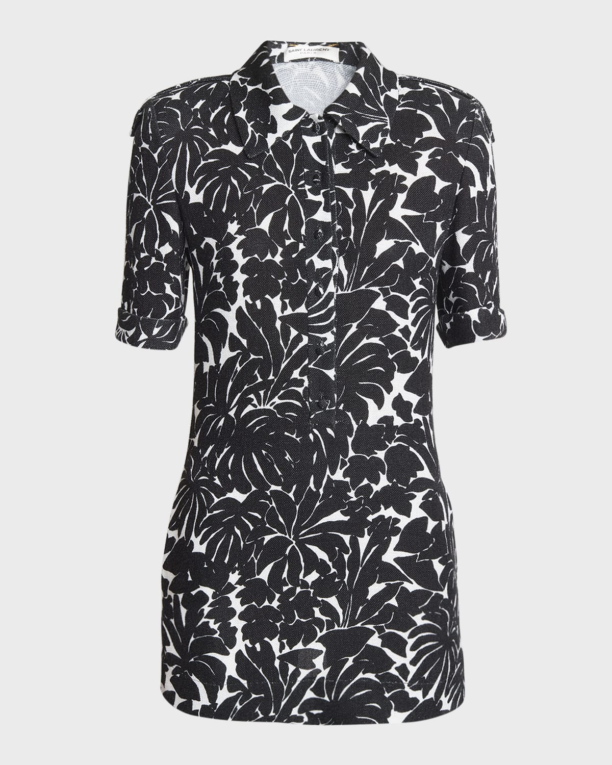 Saint Laurent Palm Print Collared Mini Dress