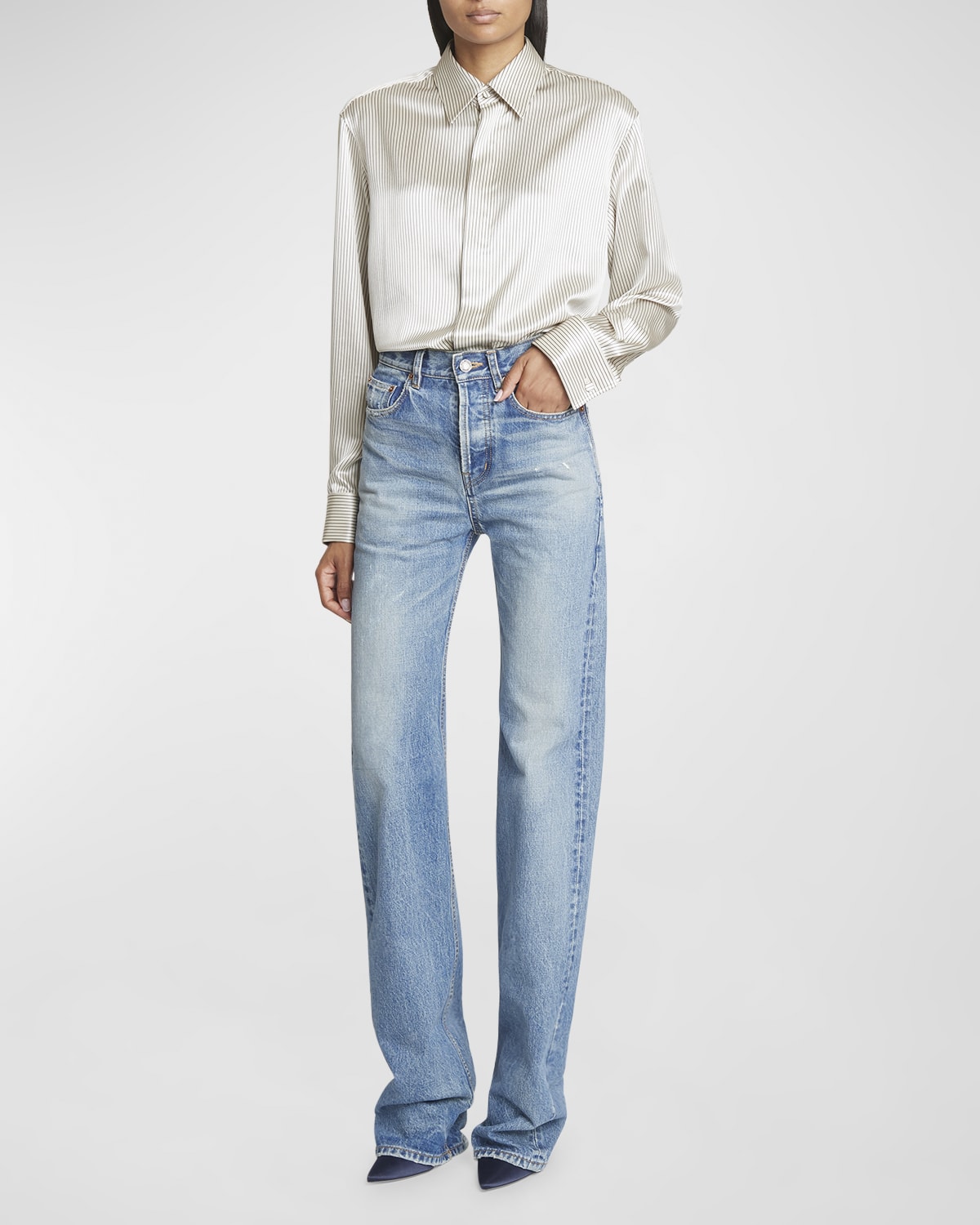 Saint Laurent Striped Satin Button-Front Blouse