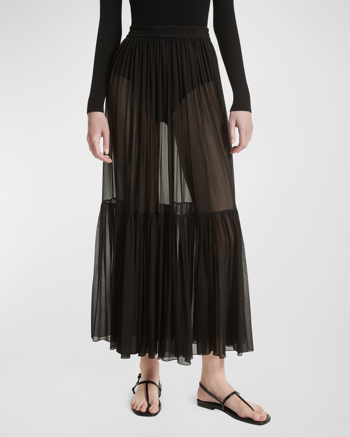 Michael Kors Collection Tiered Ruffle Silk Chiffon Pull-On Maxi Skirt
