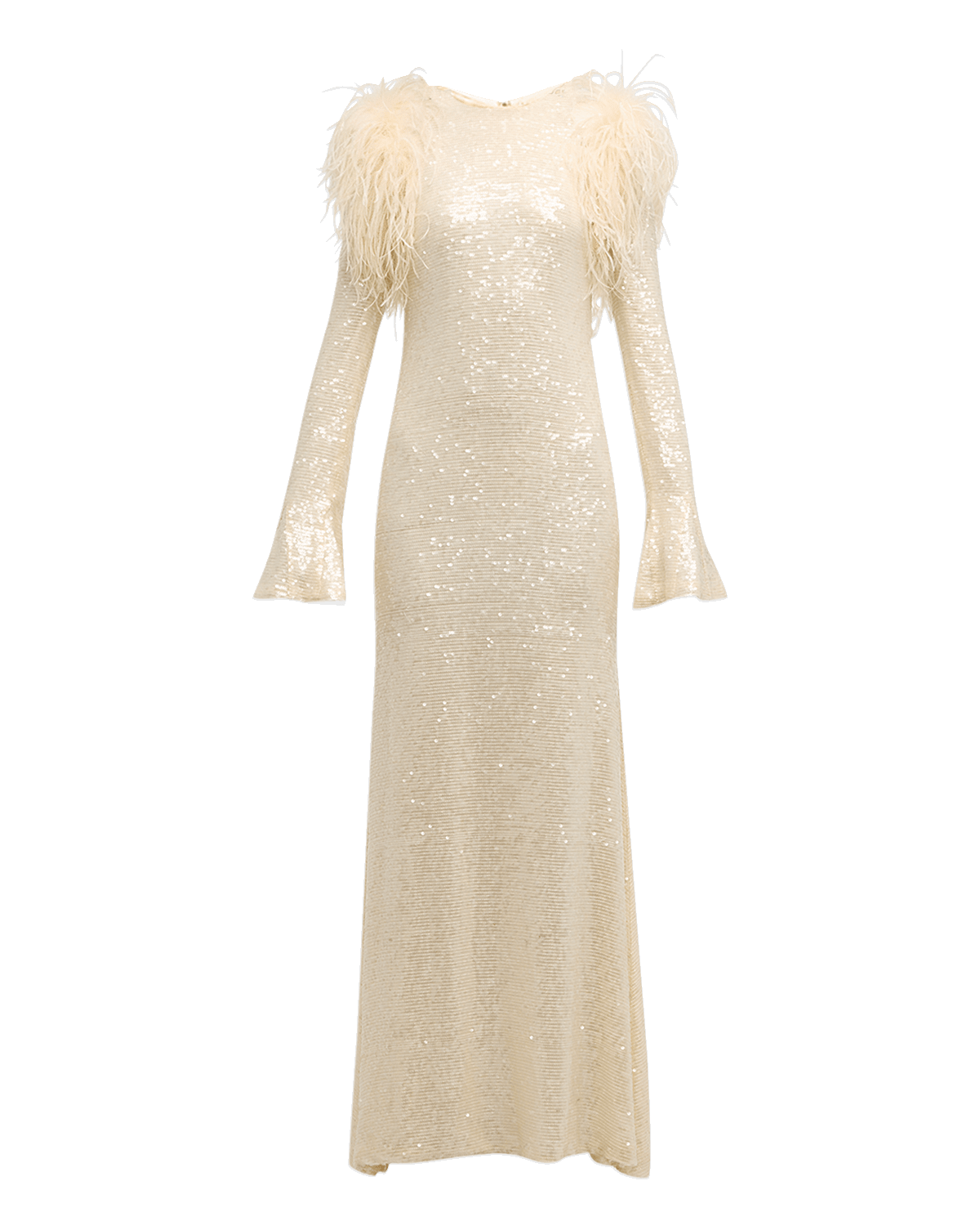 LAPOINTE Feather-Shoulder Flare-Sleeve Sequin Viscose Maxi Dress