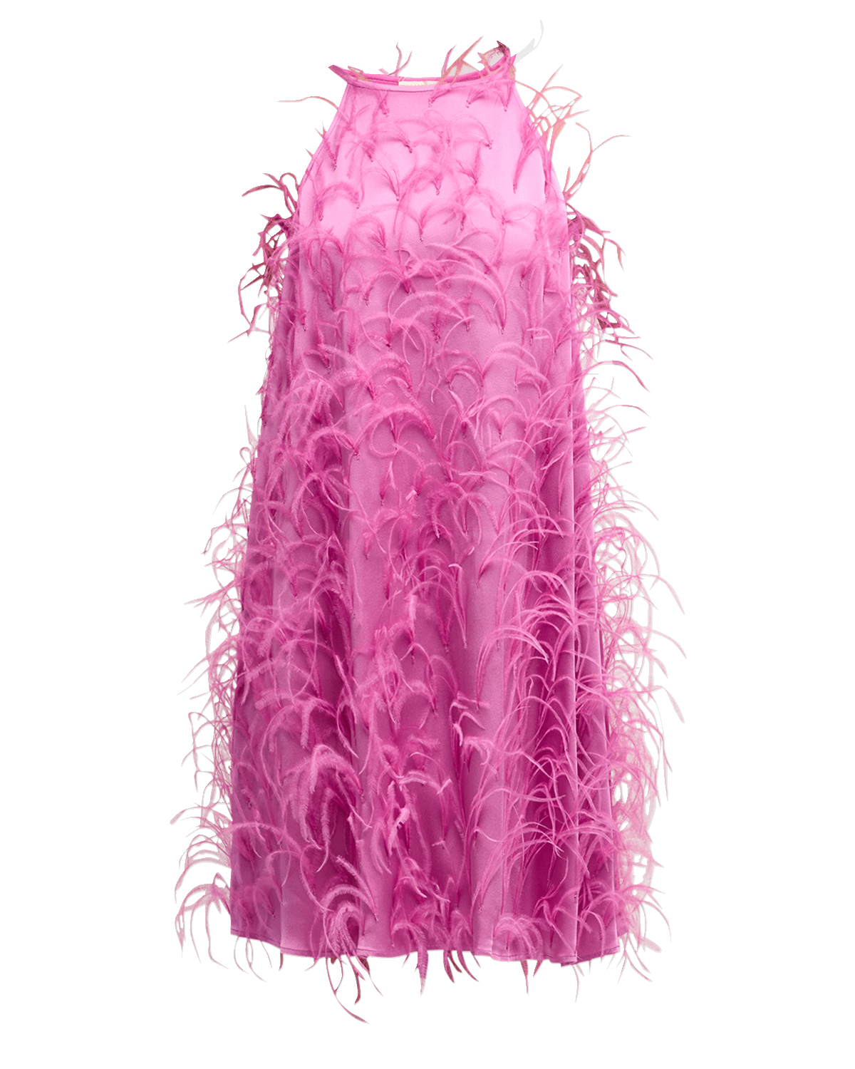 LAPOINTE Feather Embellished Doubleface Satin Halter Mini Dress