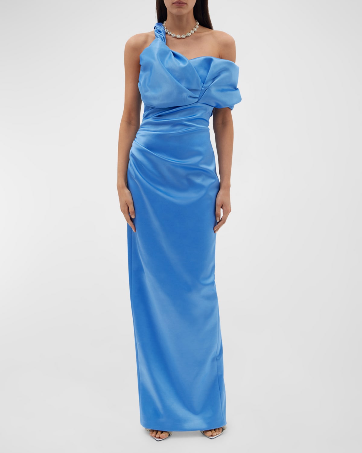 Rachel Gilbert Larna Draped One-Shoulder Column Gown