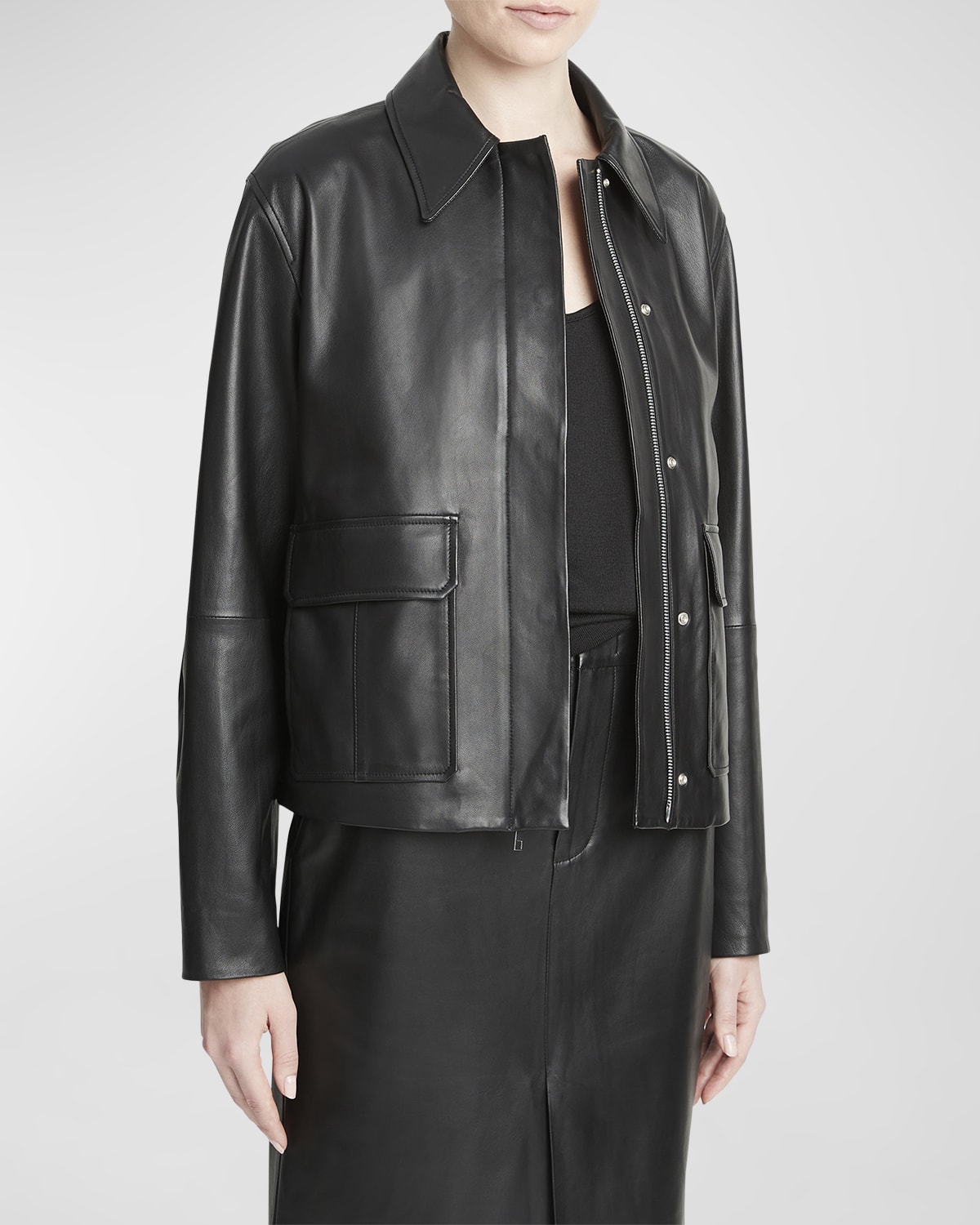 Vince Leather Zip-Front Jacket