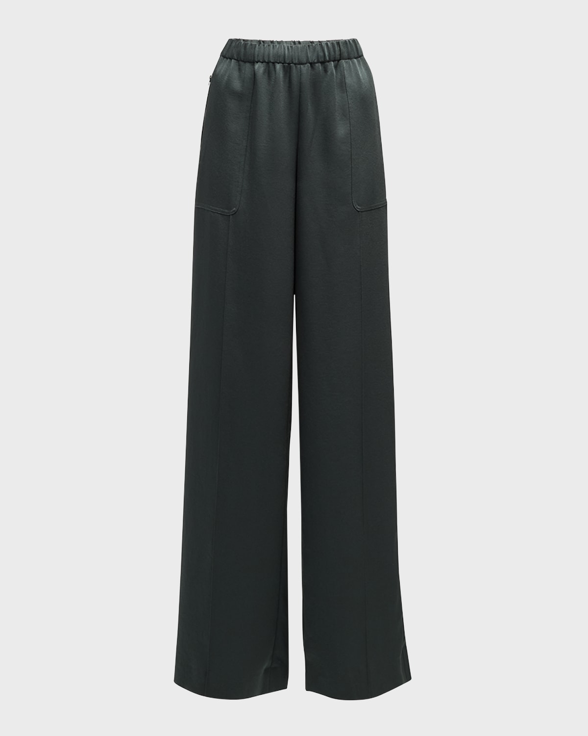 Vince Shiny Zip-Trim Wide-Leg Pull-On Pants