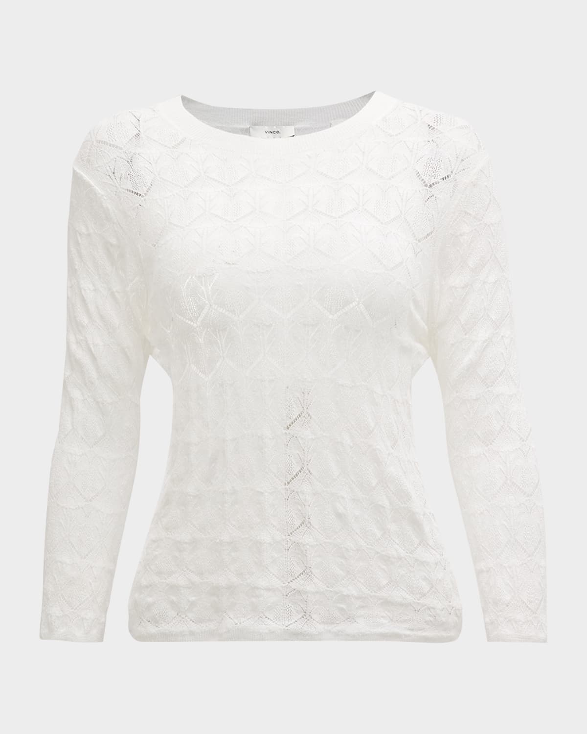Vince Fine Lace 3/4-Sleeve Crewneck Top