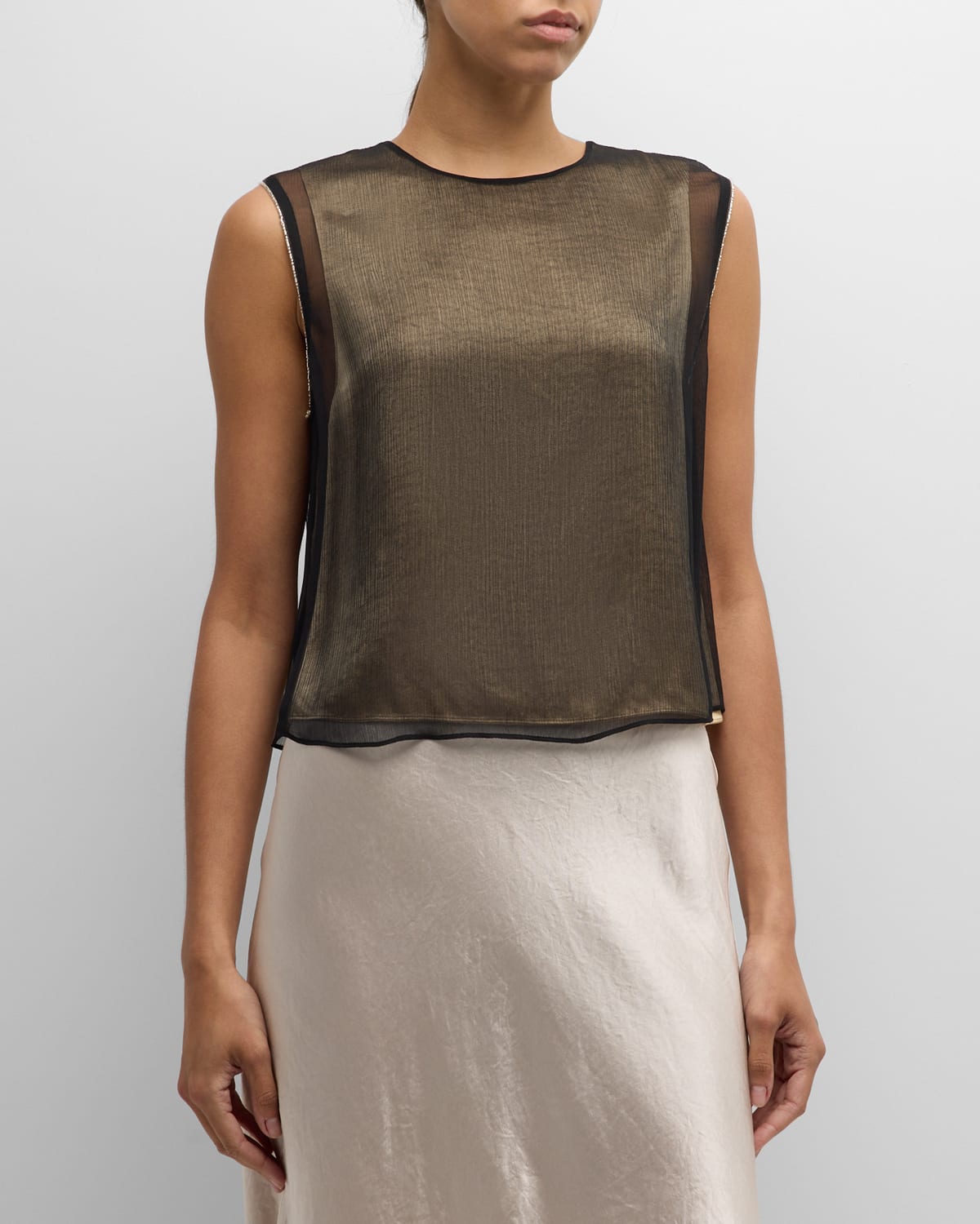 Vince Beaded Border Sheer Shell Top