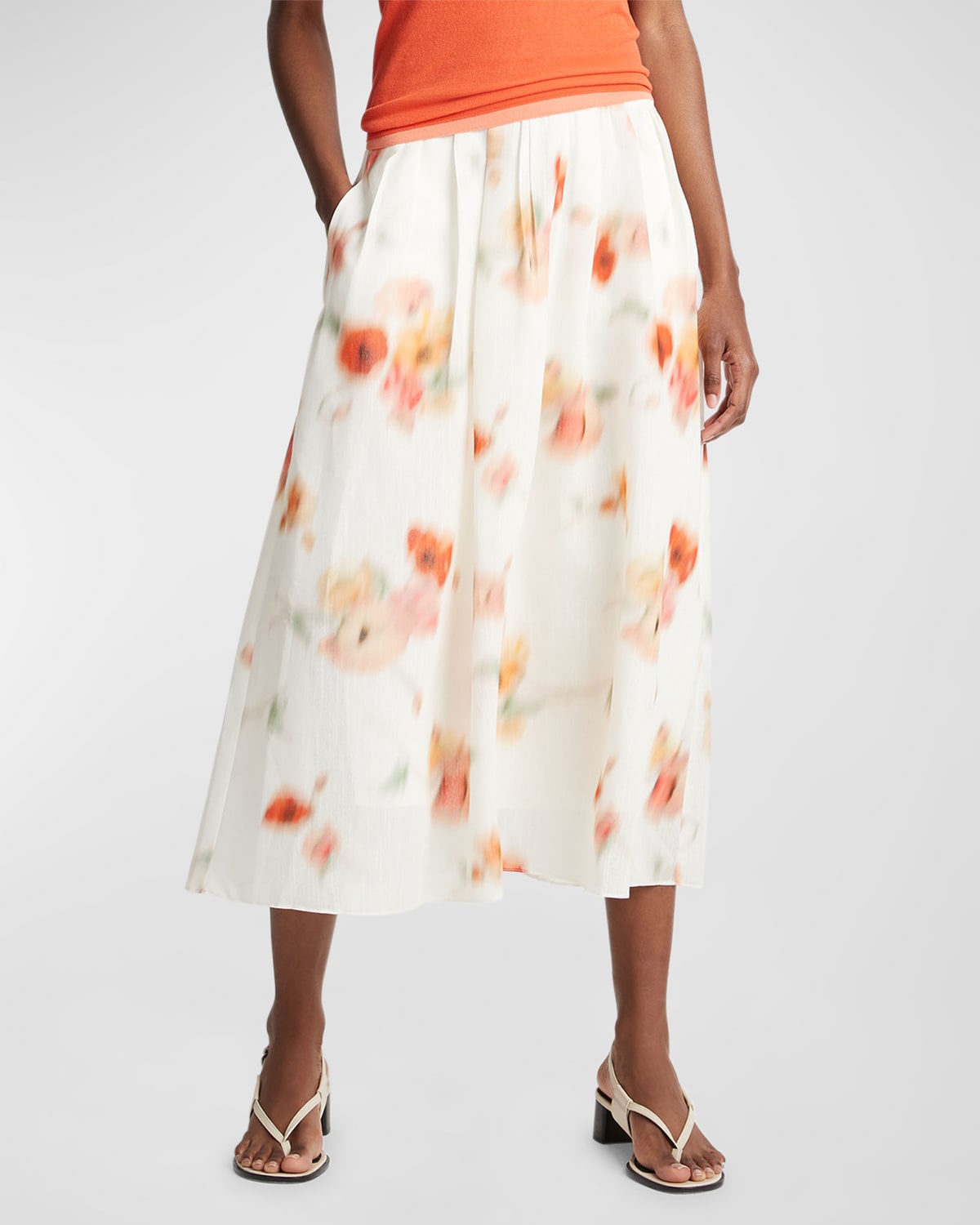 Vince Poppy Blur Gathered Midi Skirt