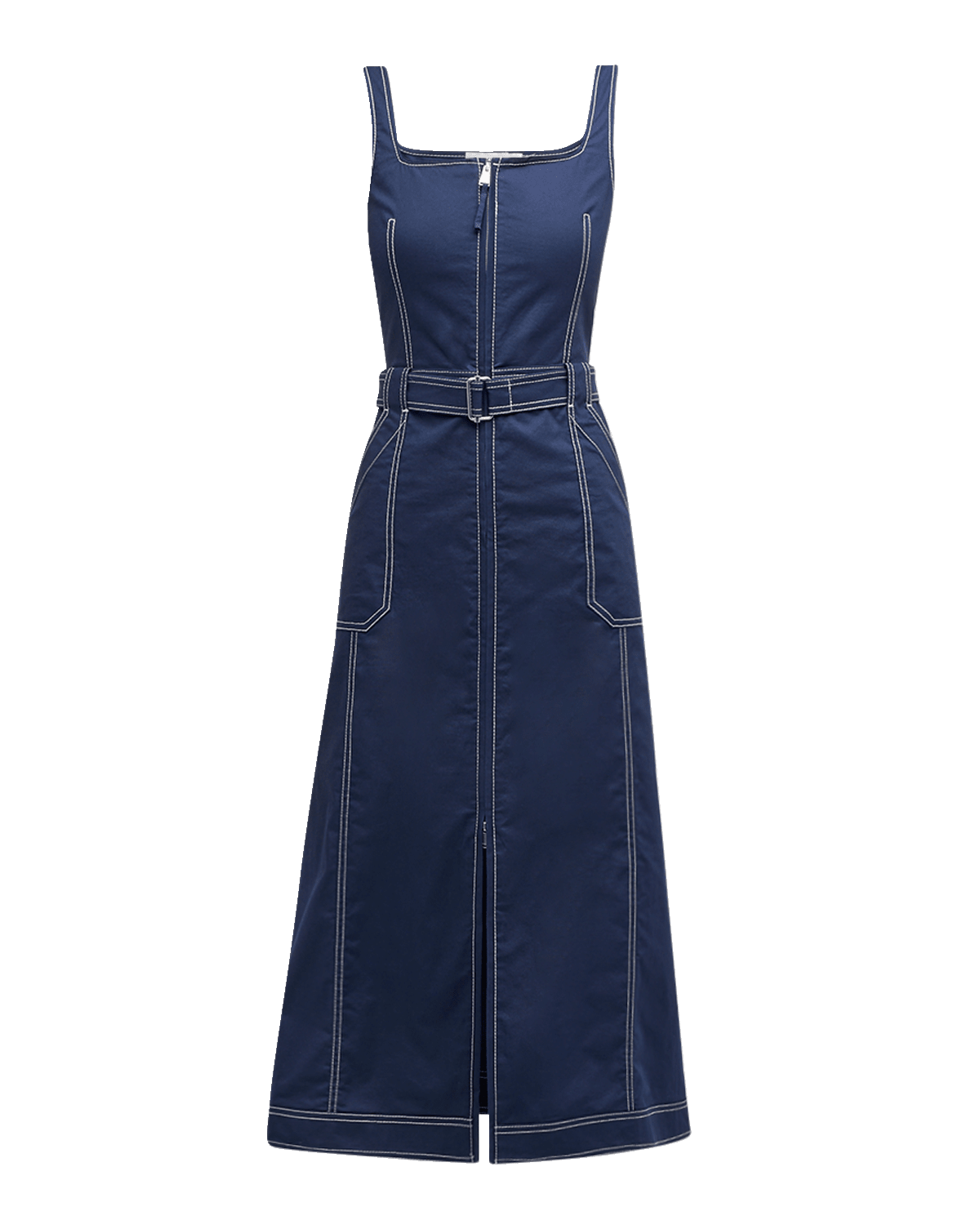 SIMKHAI Manson Sleeveless Belted Cotton-Blend Midi Dress
