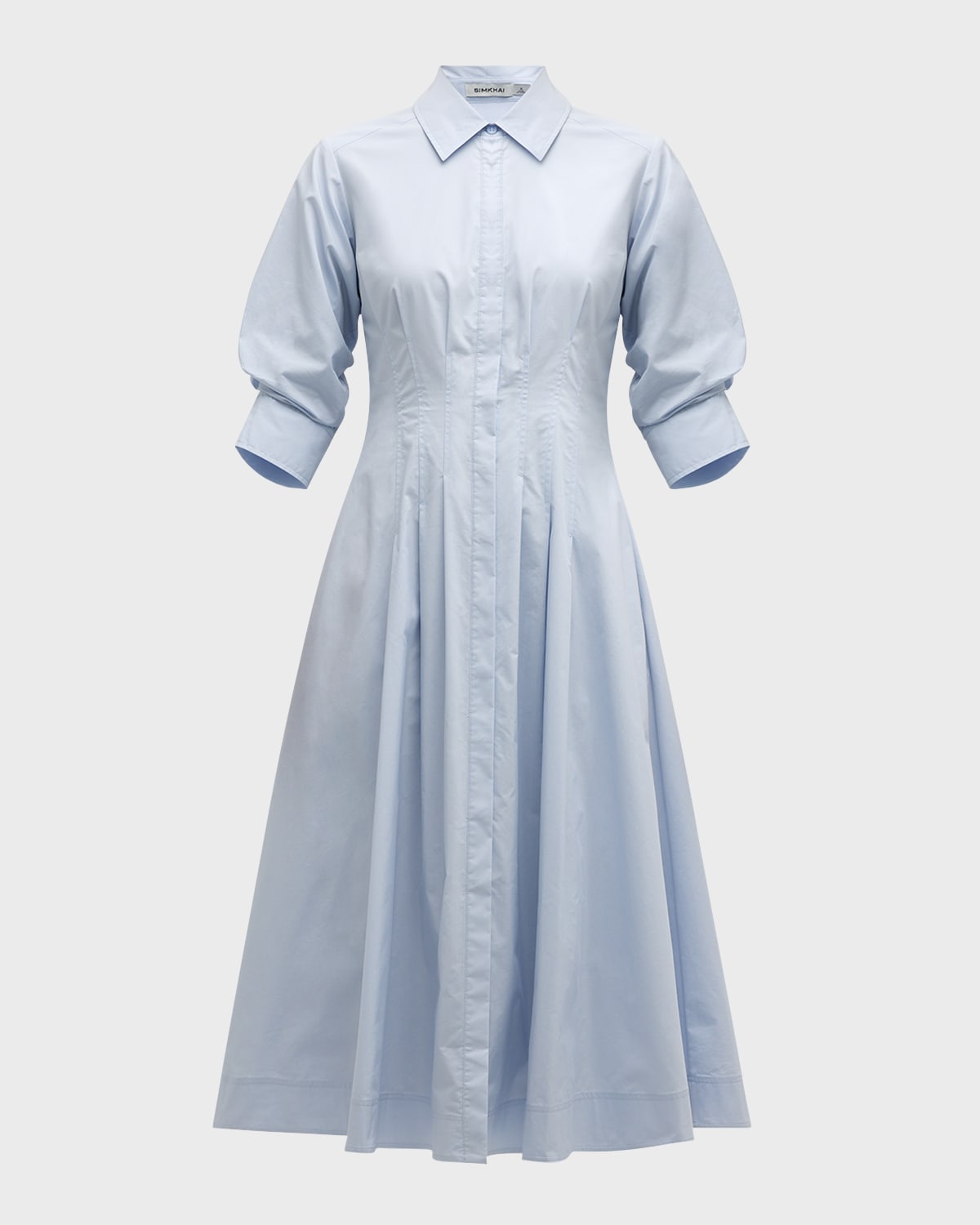SIMKHAI Jazz Pintuck 3/4-Sleeve Midi Shirtdress