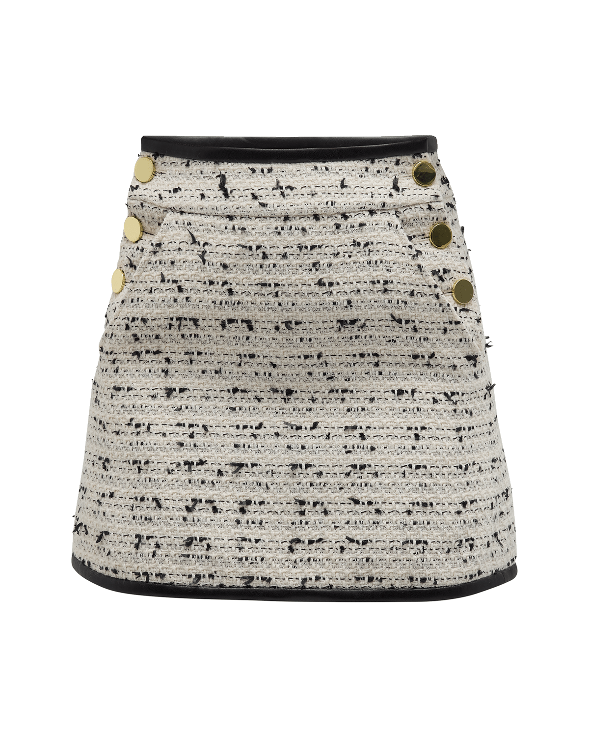 Alice + Olivia Donald Tweed Mini Skirt with Vegan Leather Binding