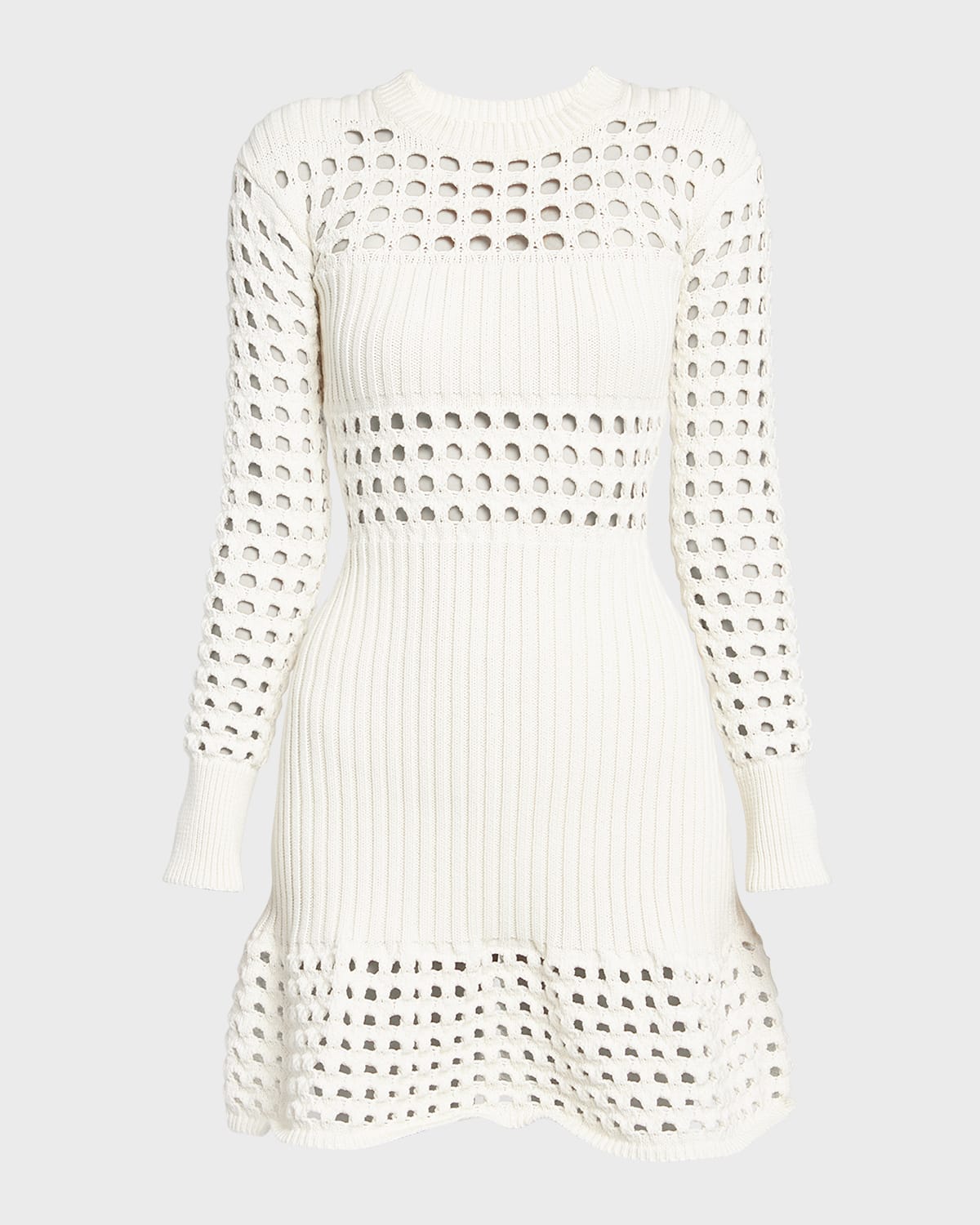 Alexander McQueen Crochet-Panel Long-Sleeve Mini Dress