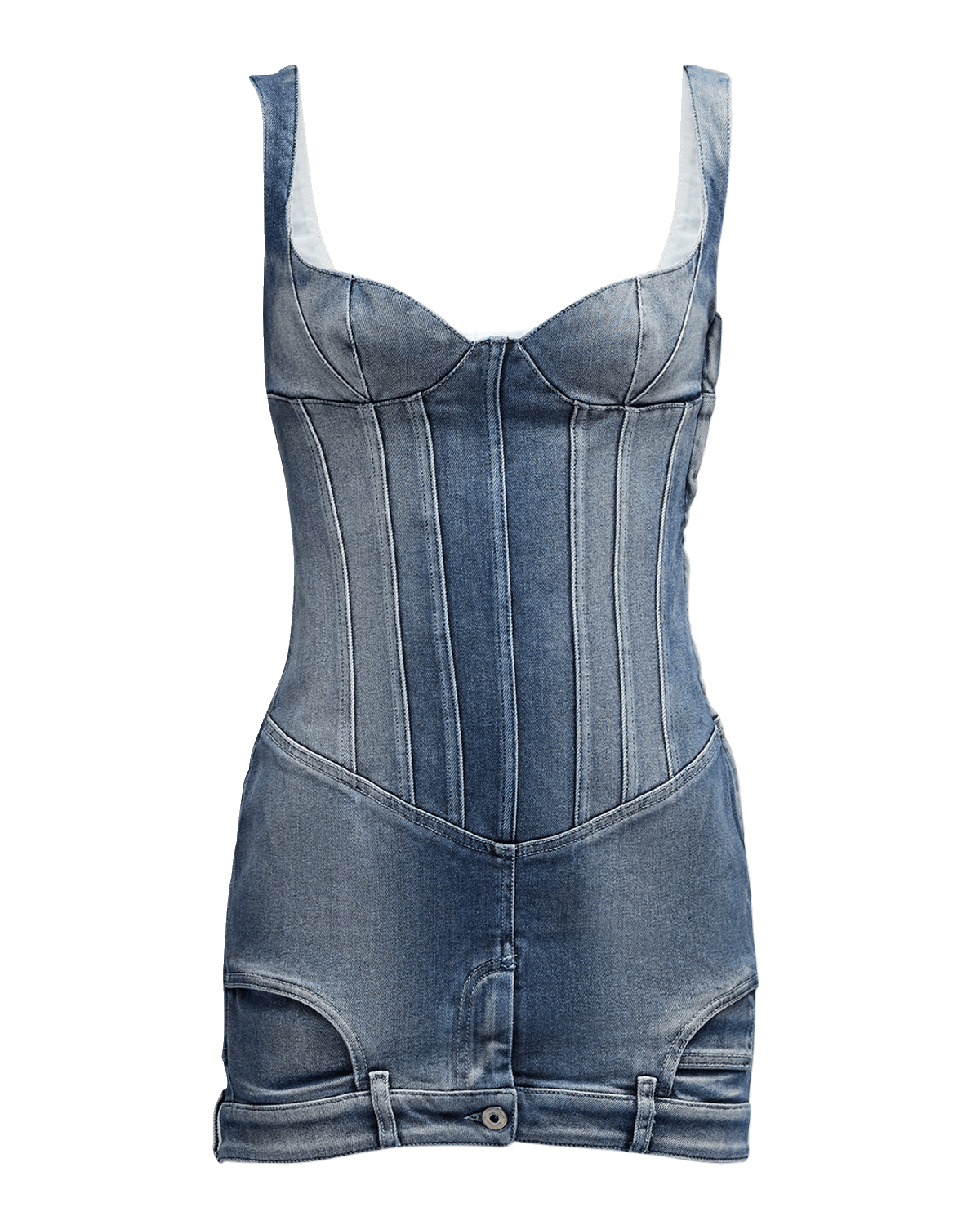 Off-White Upside-Down Denim Bustier Mini Dress
