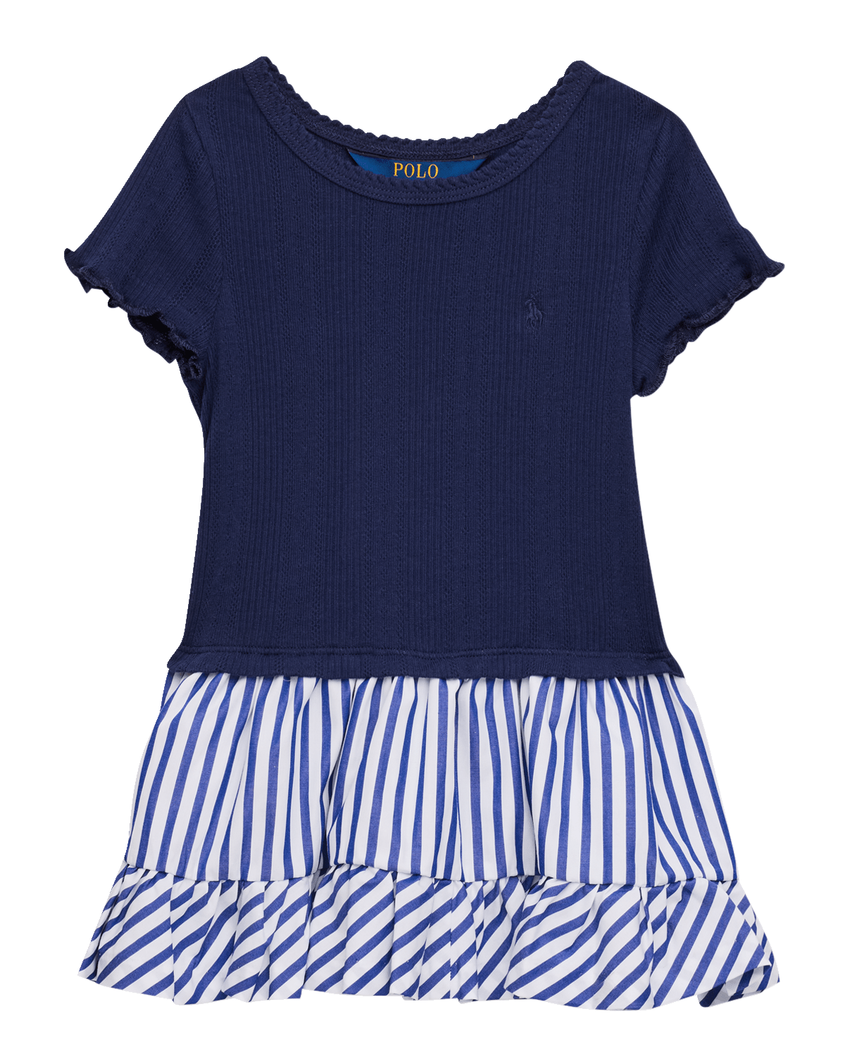 Ralph Lauren Childrenswear Girl's Pointelle Rib and Stripe Short-Sleeve Dress, Size 2-6X