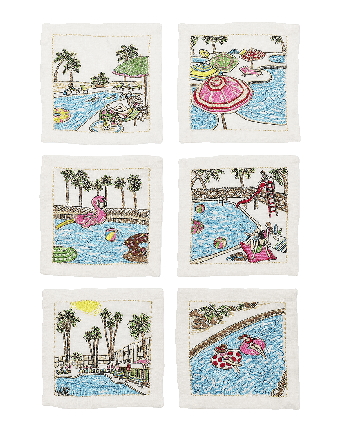 Kim Seybert Pool Day Embroidered Cocktail Napkins, Set of 6