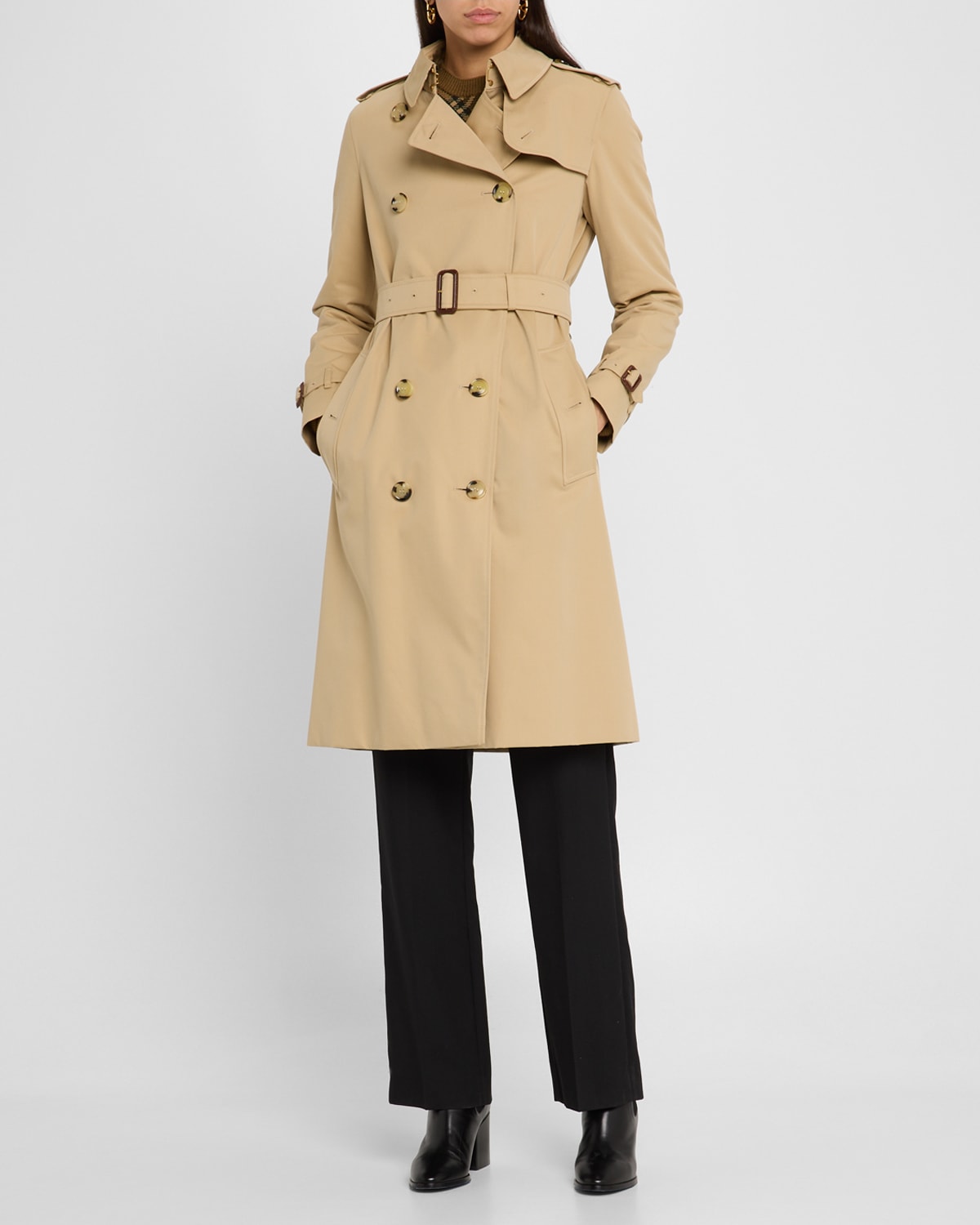 Burberry Kensington Organic Belted Double-Breasted Long Trench Coat