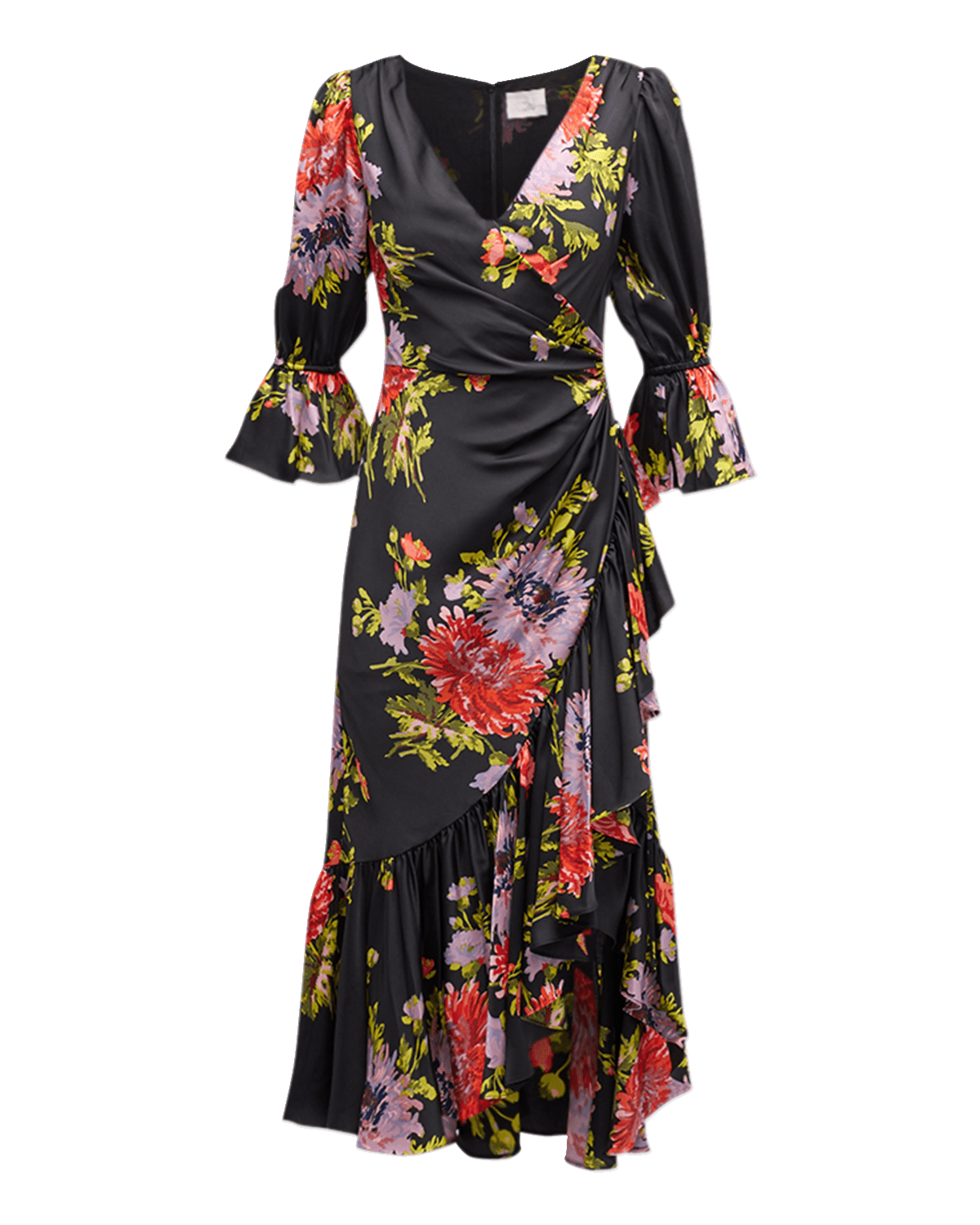 Cinq a Sept Theda Chrysanthemum-Print Faux-Wrap Midi Dress