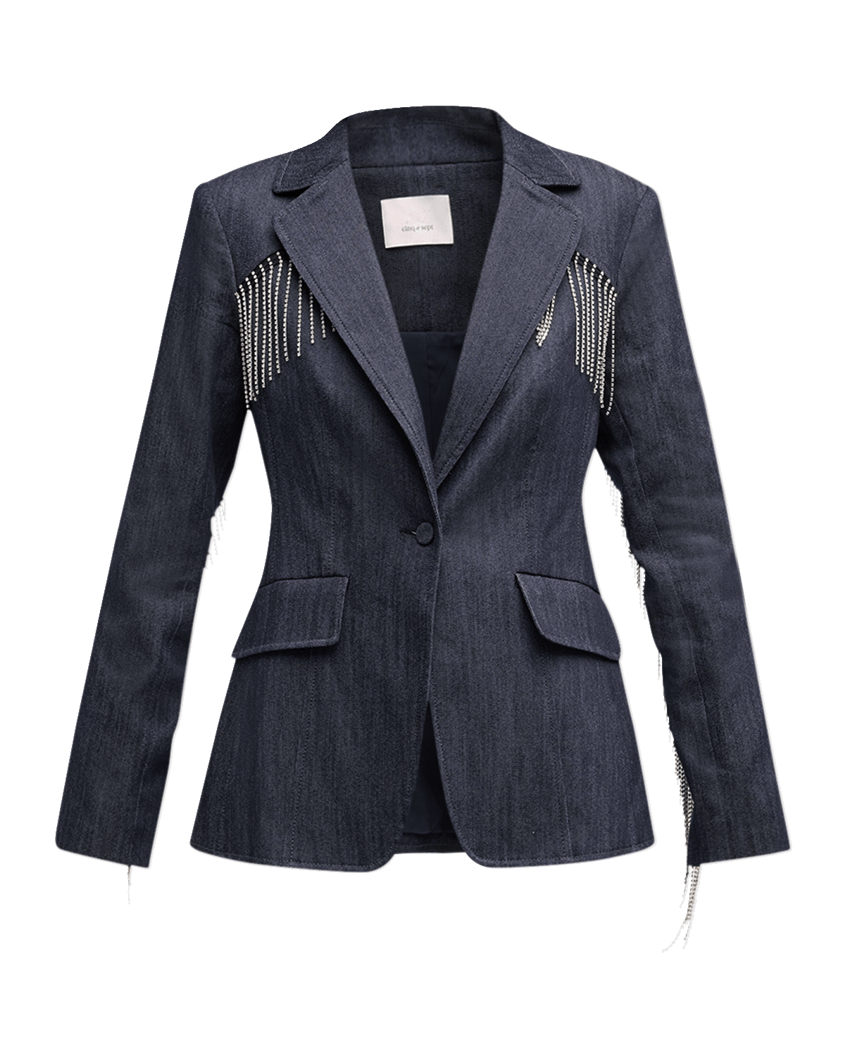 Cinq a Sept Sasha Rhinestone Fringe Denim Blazer