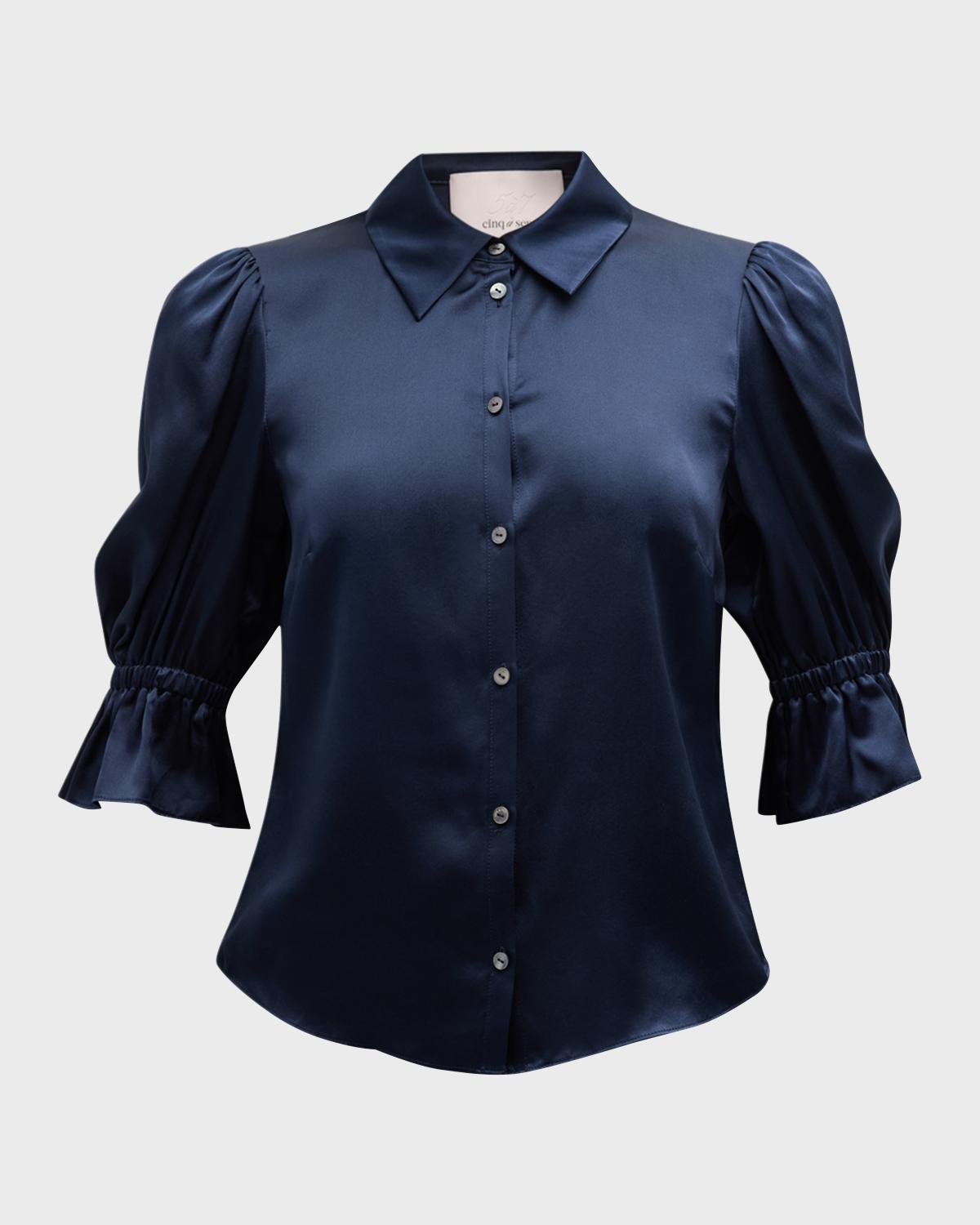 Cinq à Sept Fiona Silk Satin Short-Sleeve Top
