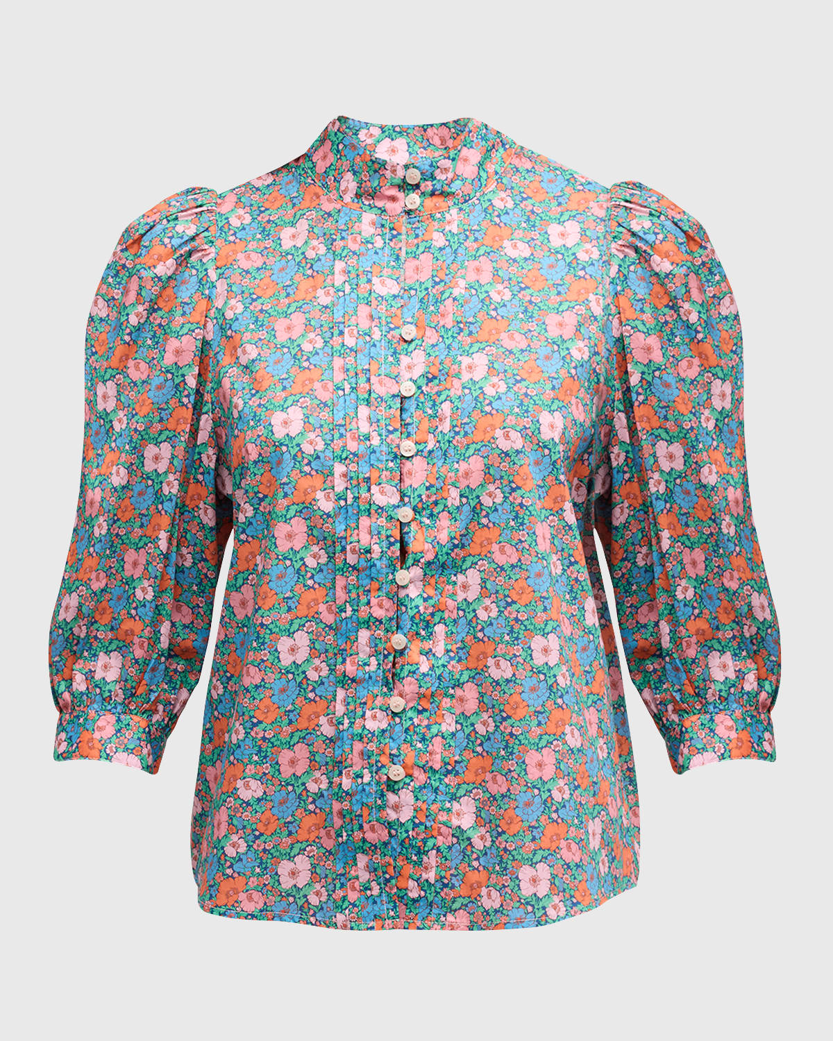 Smythe Frontier Floral Cotton Short-Sleeve Button-Front Blouse