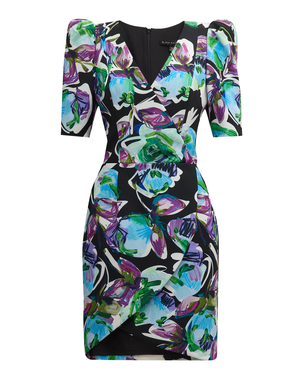 Black Halo Neyda Floral-Print Puff-Sleeve Mini Dress