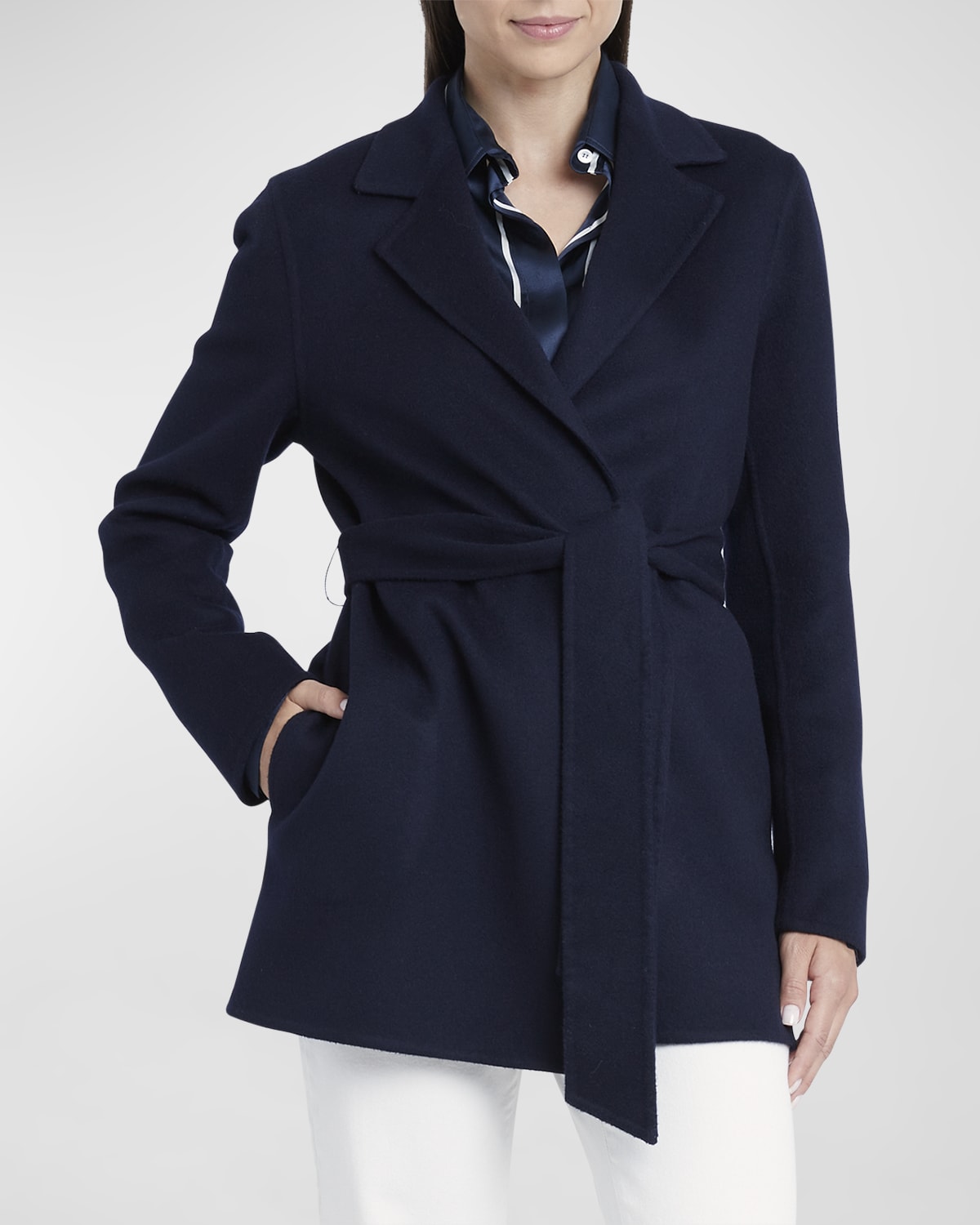 Kiton Belted Brushed Cashmere Short Wrap Coat