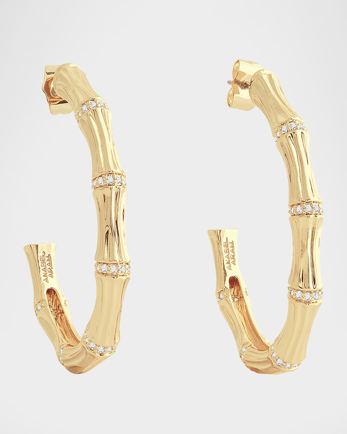 Cubic Zirconia Bamboo Hoop Earrings