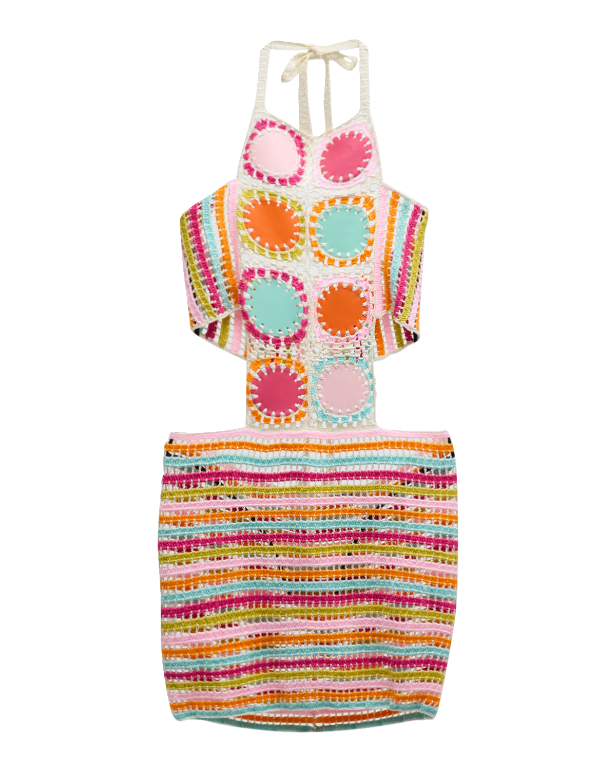 My Beachy Side Hand Crochet Mini Dress with Faux Leather Scoop Motifs