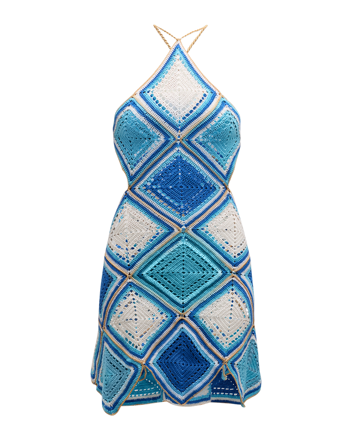 My Beachy Side Hand-Crochet Diamond Pattern Tiered Mini Dress