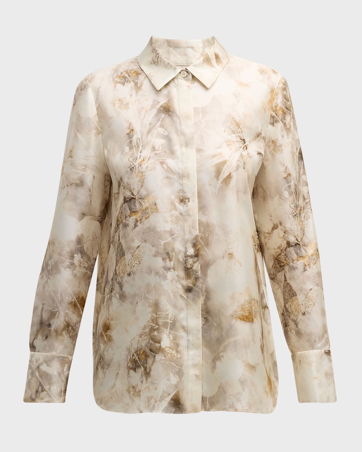 Lafayette 148 New York Scottie Botanical-Print Silk Twill Blouse