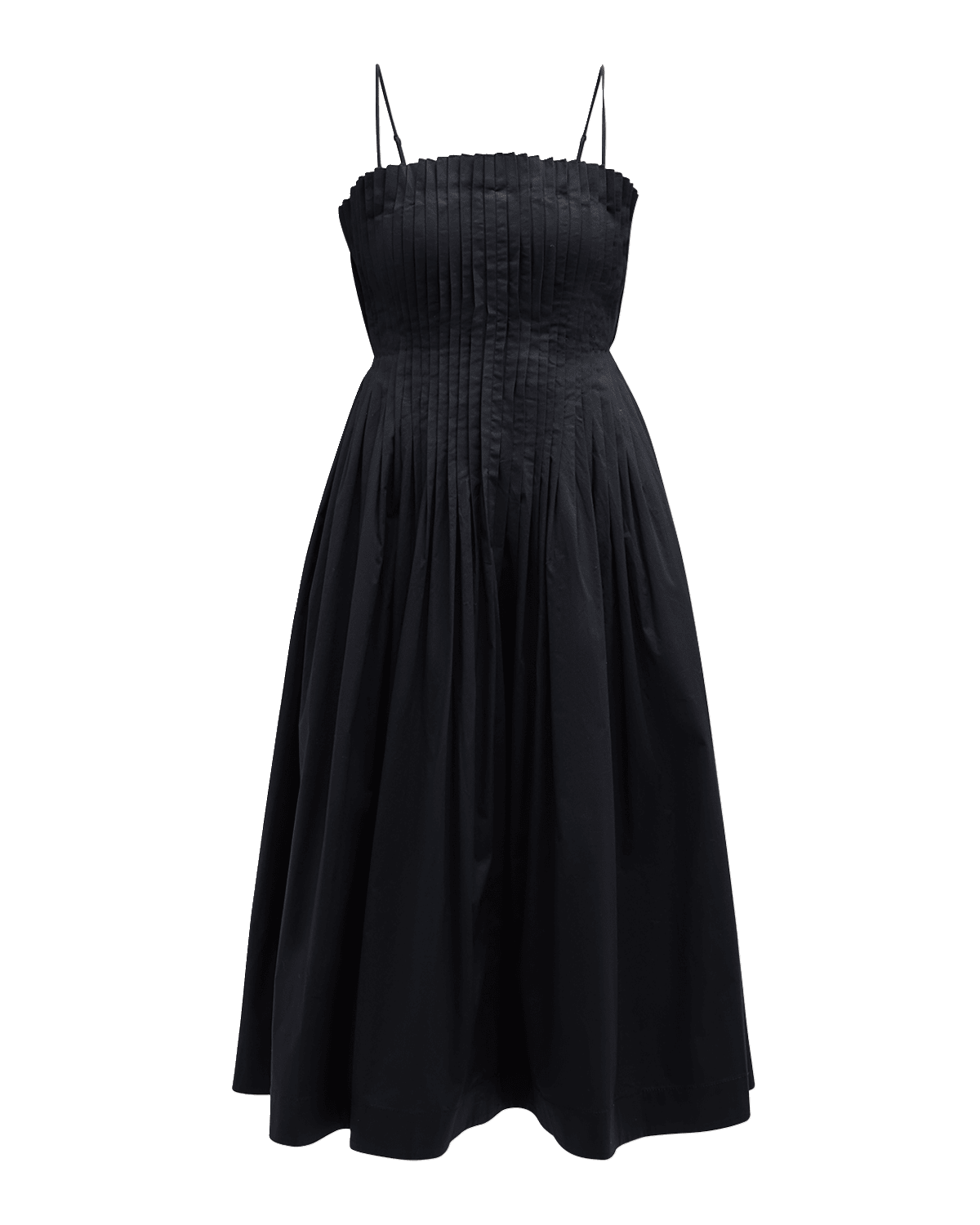 STAUD Bella Pintuck Stretch Poplin Midi Dress