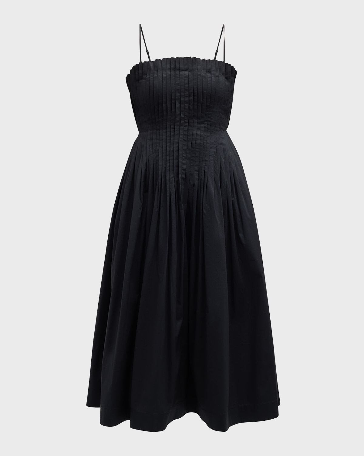 STAUD Bella Pintuck Stretch Poplin Midi Dress