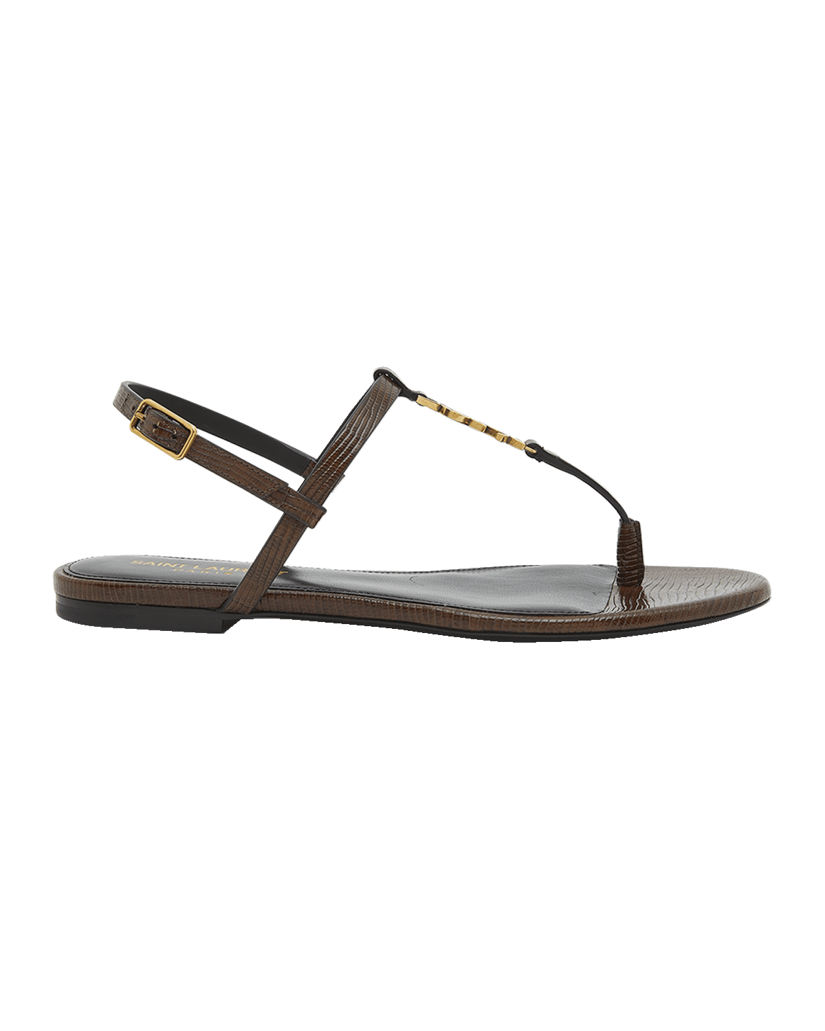 Saint Laurent Cassandra Embossed YSL T-Strap Sandals