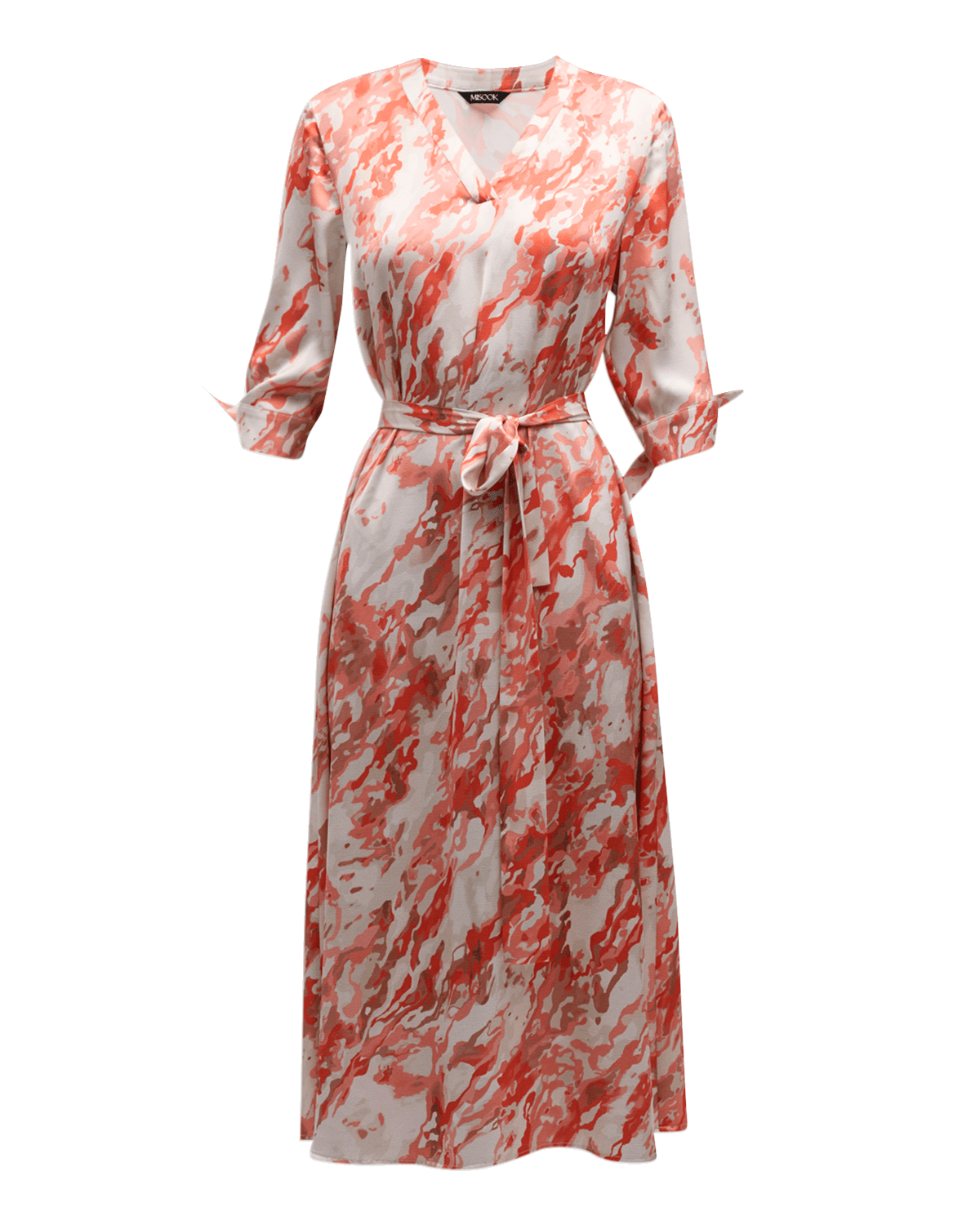Misook Abstract-Print Belted Crepe De Chine Midi Dress